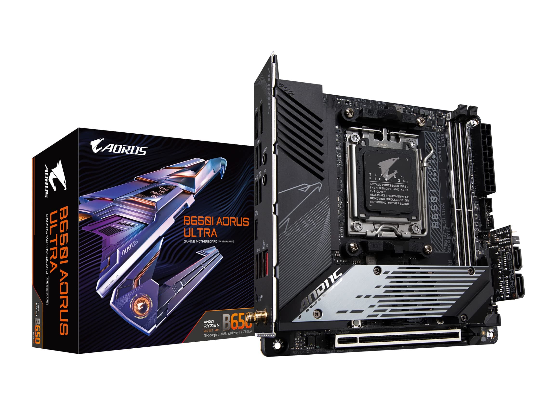 GIGABYTE B650I AORUS Ultra AMD AM5 ITX Motherboard, Support Ryzen 9000/8000/7000 Series, DDR5, 8+2+1 Power Phase, PCIe 5.0 M.2, USB-C 3.2 Gen 2, WIFI6E, 2.5GbE, EZ-Latch, Q-Flash, RGB Fusion