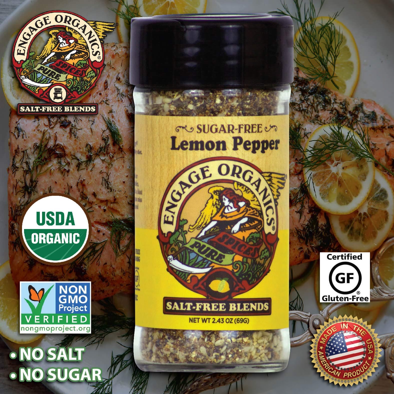 Engage Organics Spices, Lemon Pepper, 2.43 Ounce