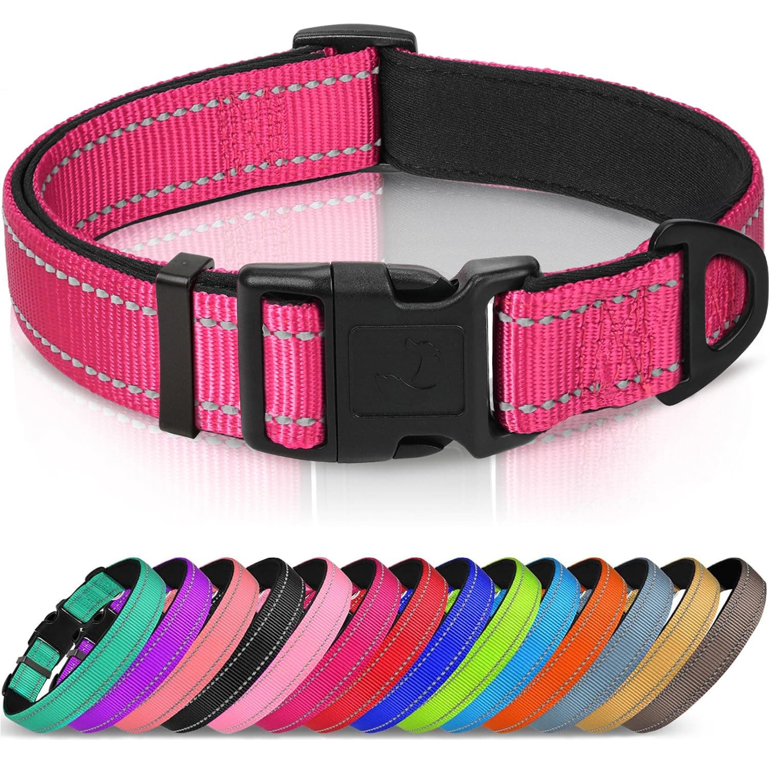 Joytale Reflective Dog Collar, Soft Neoprene Padded, Metal D-Ring, Nylon Pet Collar Adjustable for Small Dogs, Hotpink, S