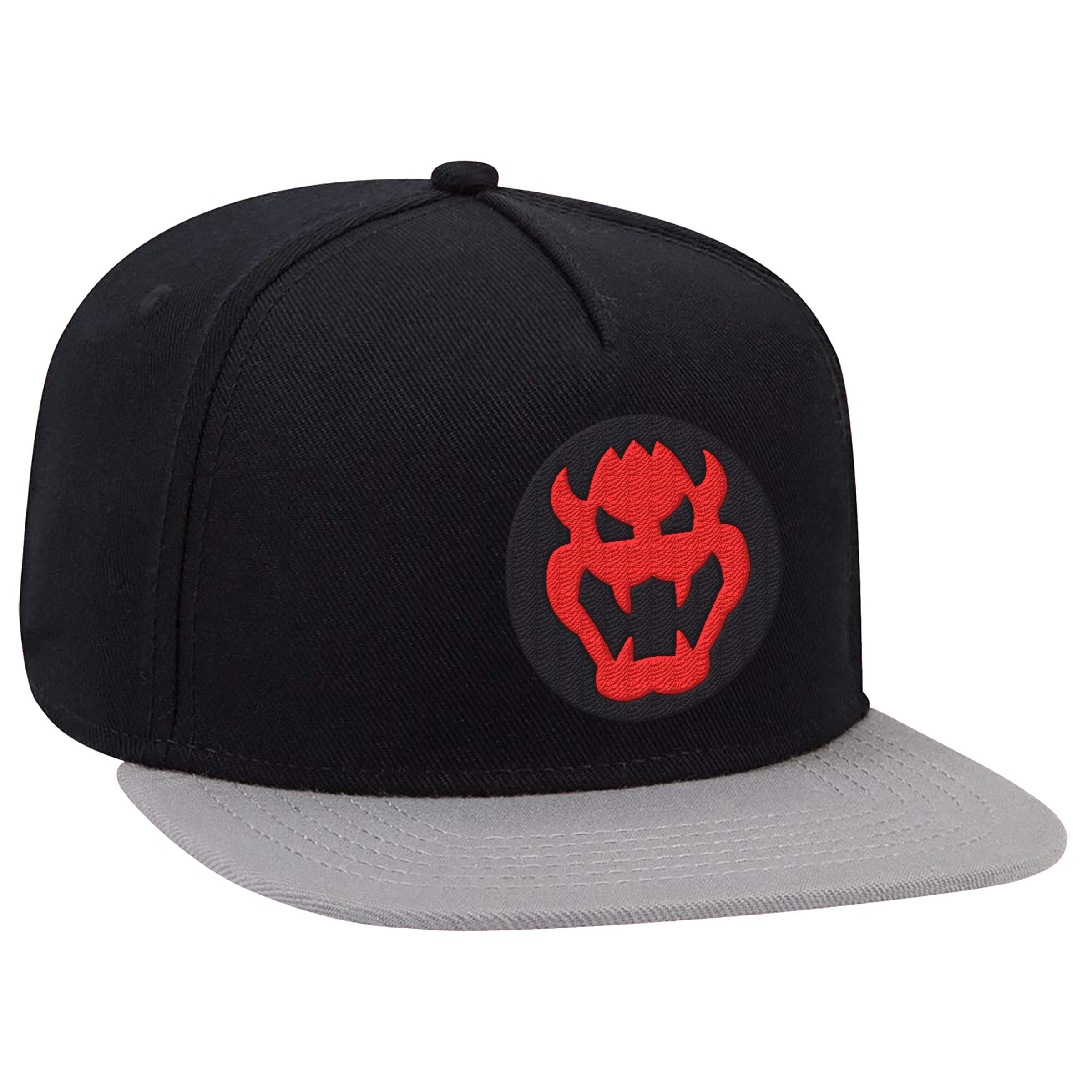 Unisex-Adult's Super Mario Bowser Silhouette Snapback Flat Bill Hat, Black/Gray, OSFM