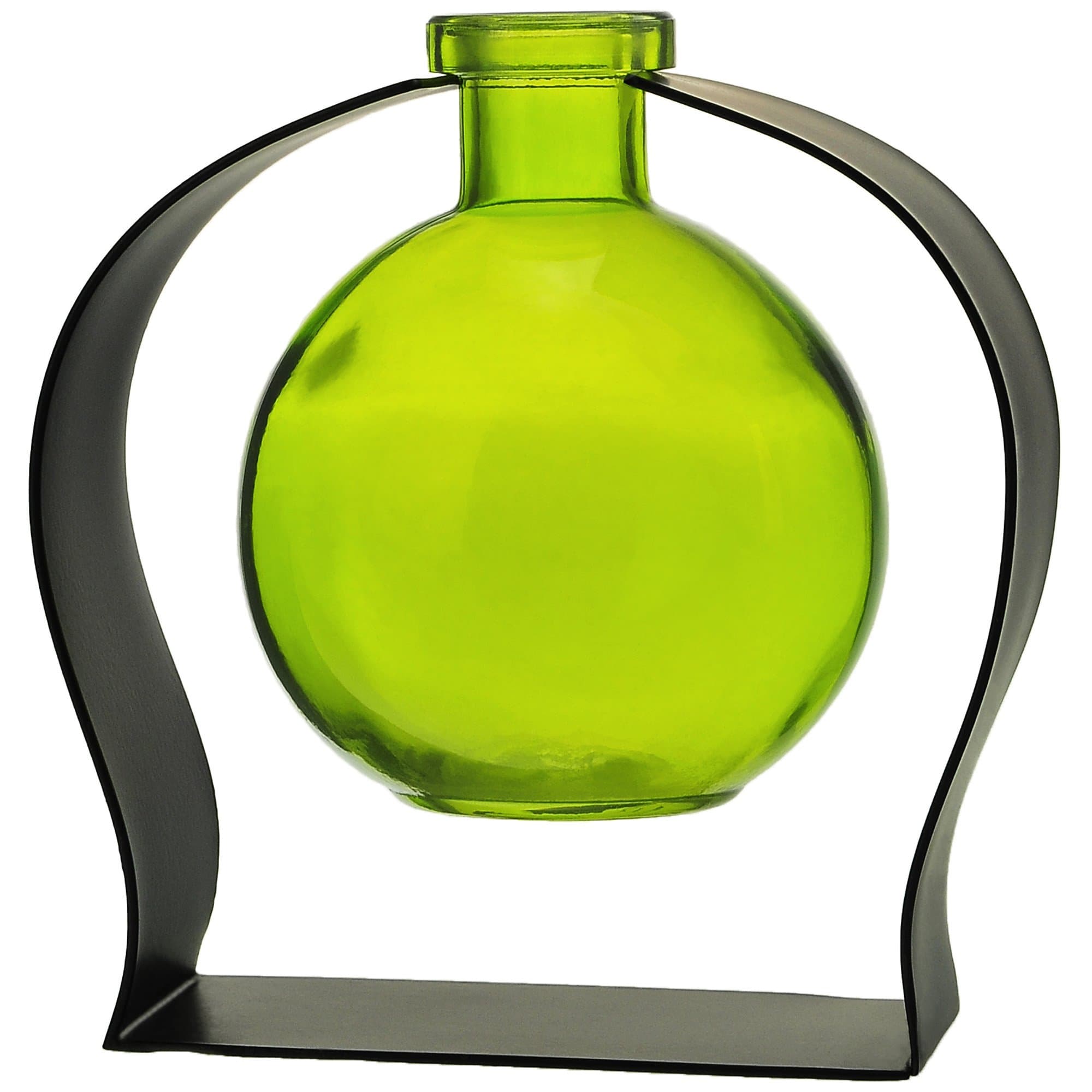 Couronne Company M244-200-01 Ball Recycled Glass Vase & Arched Metal Stand, 5 3/4", Lime, 1 Piece