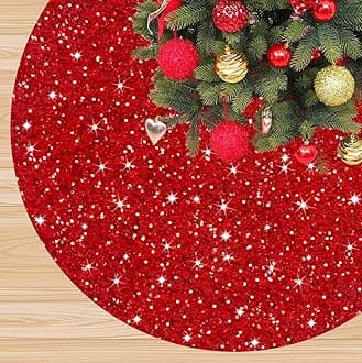 Christmas Tree Skirt Red 46 Inches Velvet Sequins Tree Skirts Christmas Thanksgiving Party Tree Decorative Velour Fabric Glitter Tree Mat for Outdoor Indoor Party Vintage Round Christmas Tree Skirt