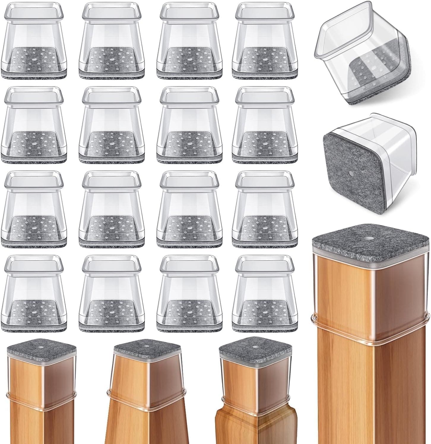 24 Pcs Chair Leg Floor Protectors Square, Silicone Felt Furniture Leg Pads Caps Covers for Hardwood Floors (Fit:27-40mm)