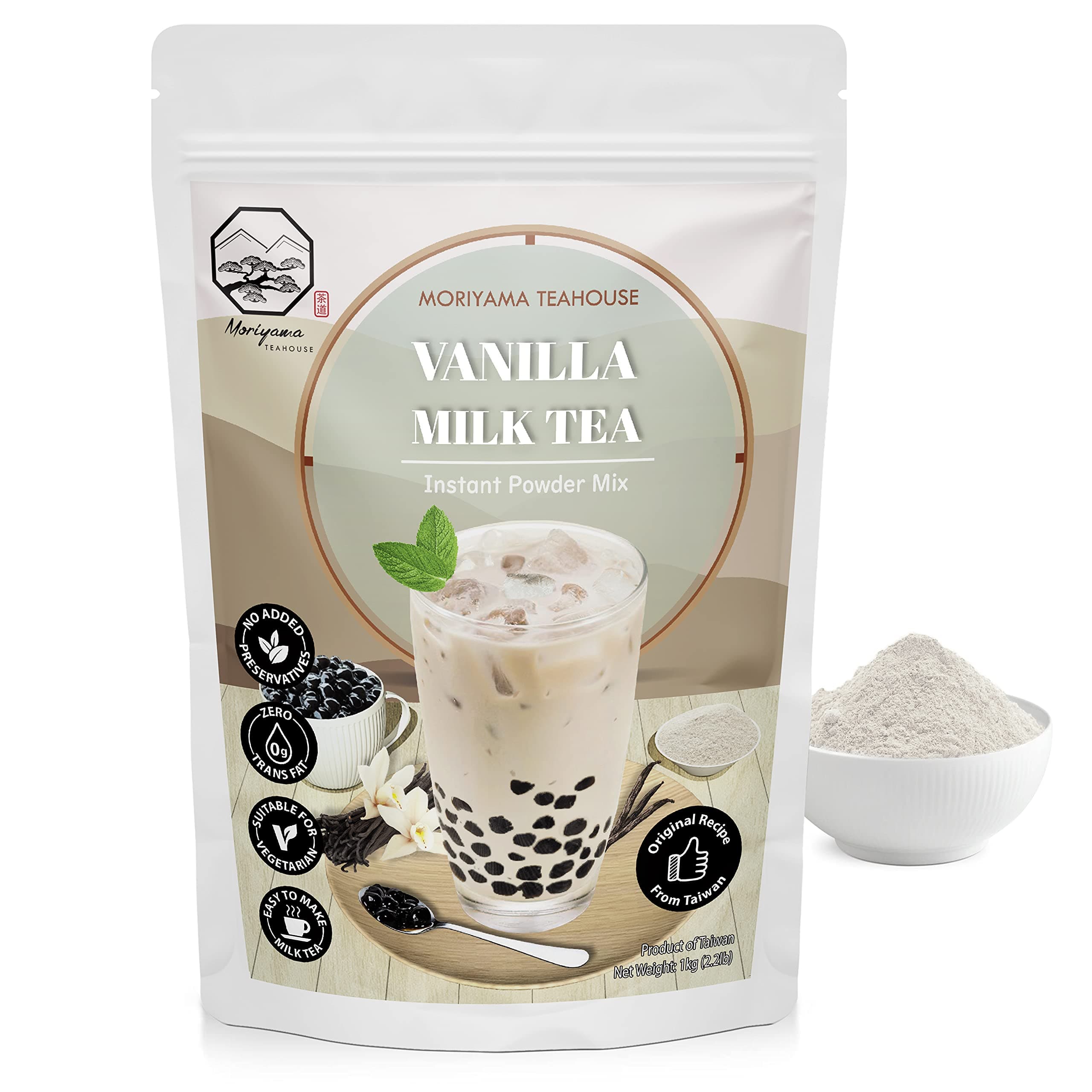 Vanilla Bubble Milk Tea Instant 3in1 Powder Mix - 1kg (33 Drinks) | For Boba Tea, Milkshake, Blended Frappe and Bakery | Authentic Taiwan Recipe | Zero Trans Fat, No Preservatives by Moriyama Teahouse