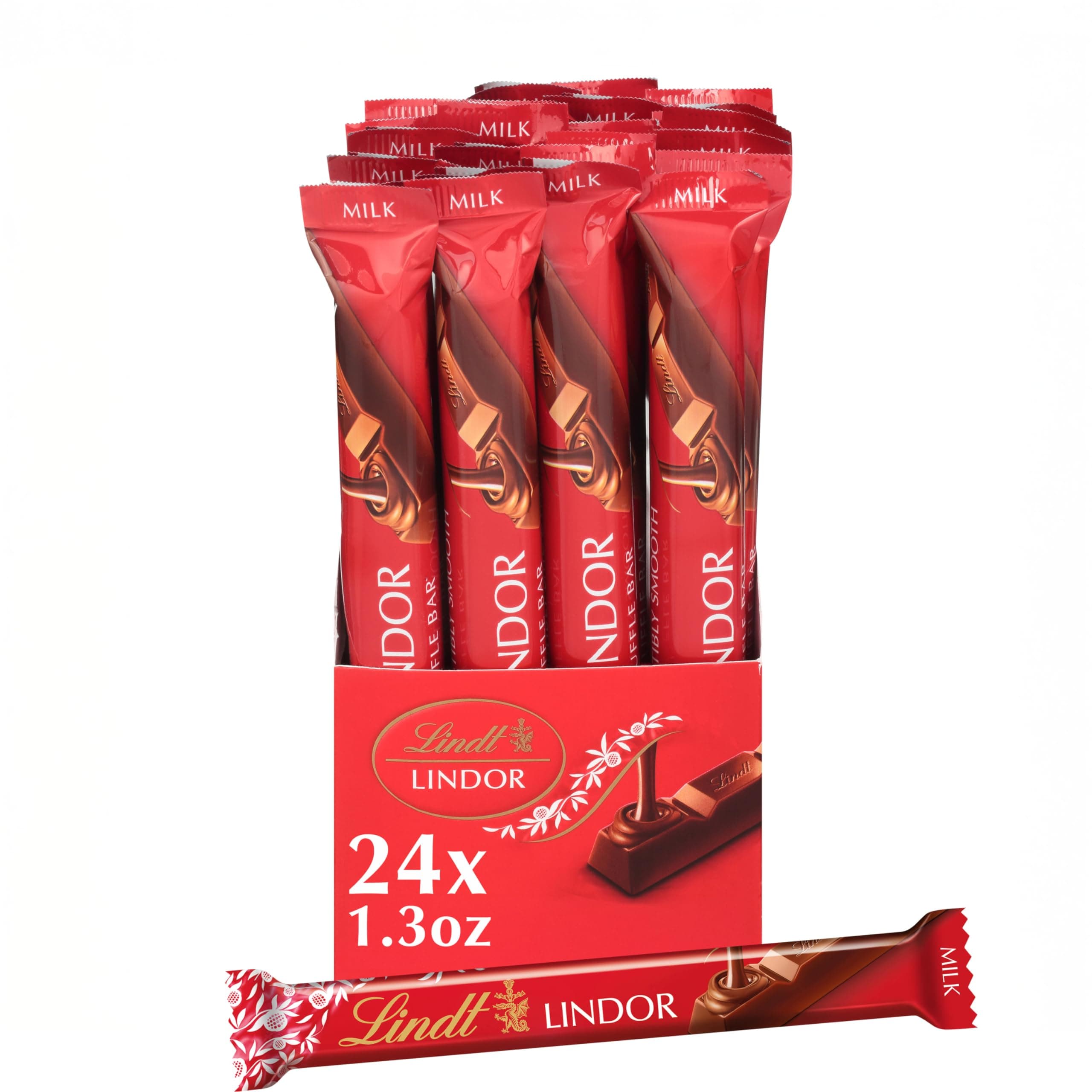 LINDOR Milk Chocolate Truffle Bar, Chocolate Candy Bar with Smooth Center, 1.3 oz. (24 Pack)