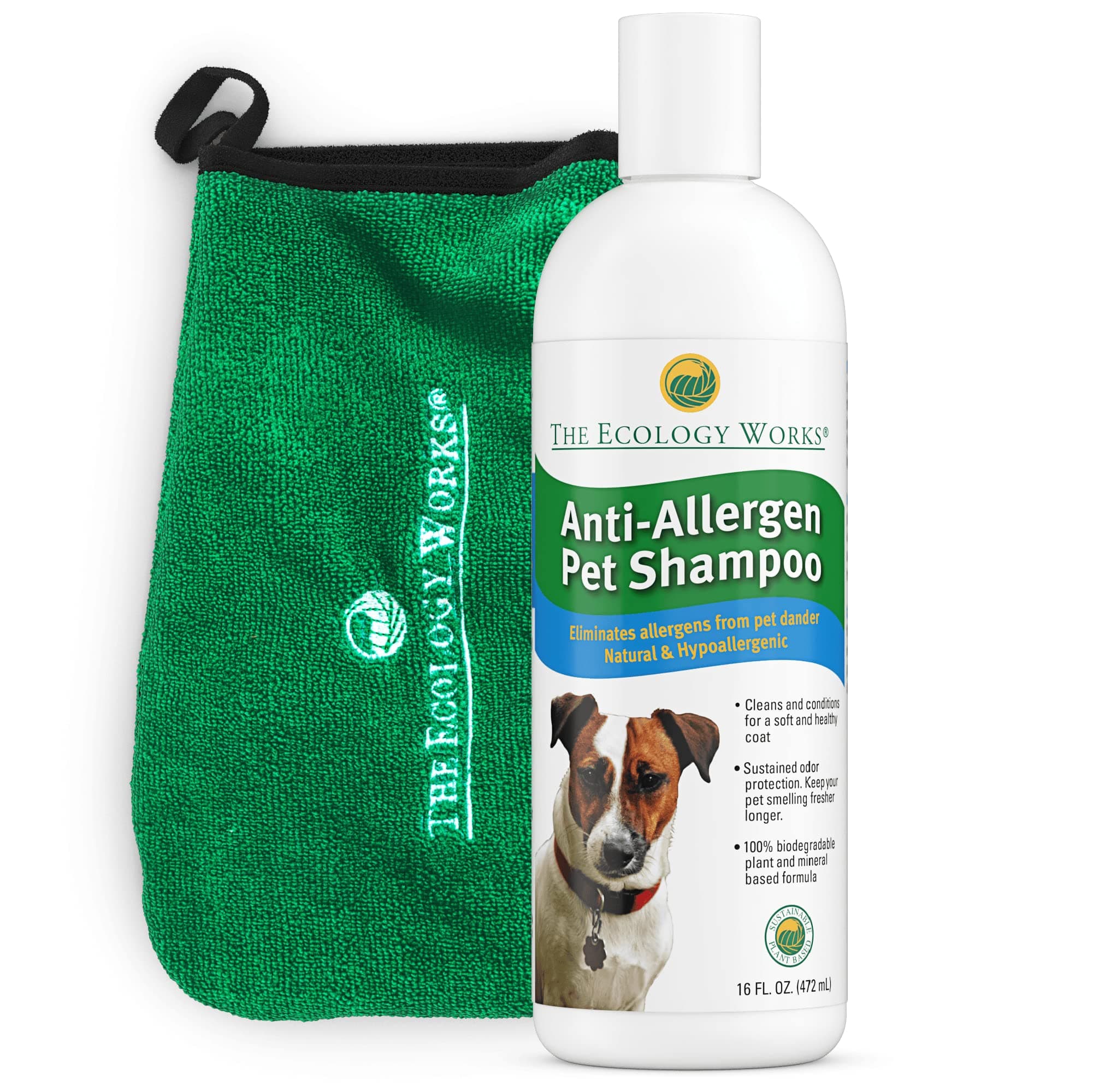 Anti-Allergen Pet Shampoo - Best Dog & Cat Dander Remover for Fleas, Ticks, & Allergies, Gentle Formula for Dry Sensitive Skin; Allergy Relief, The Ecology Works