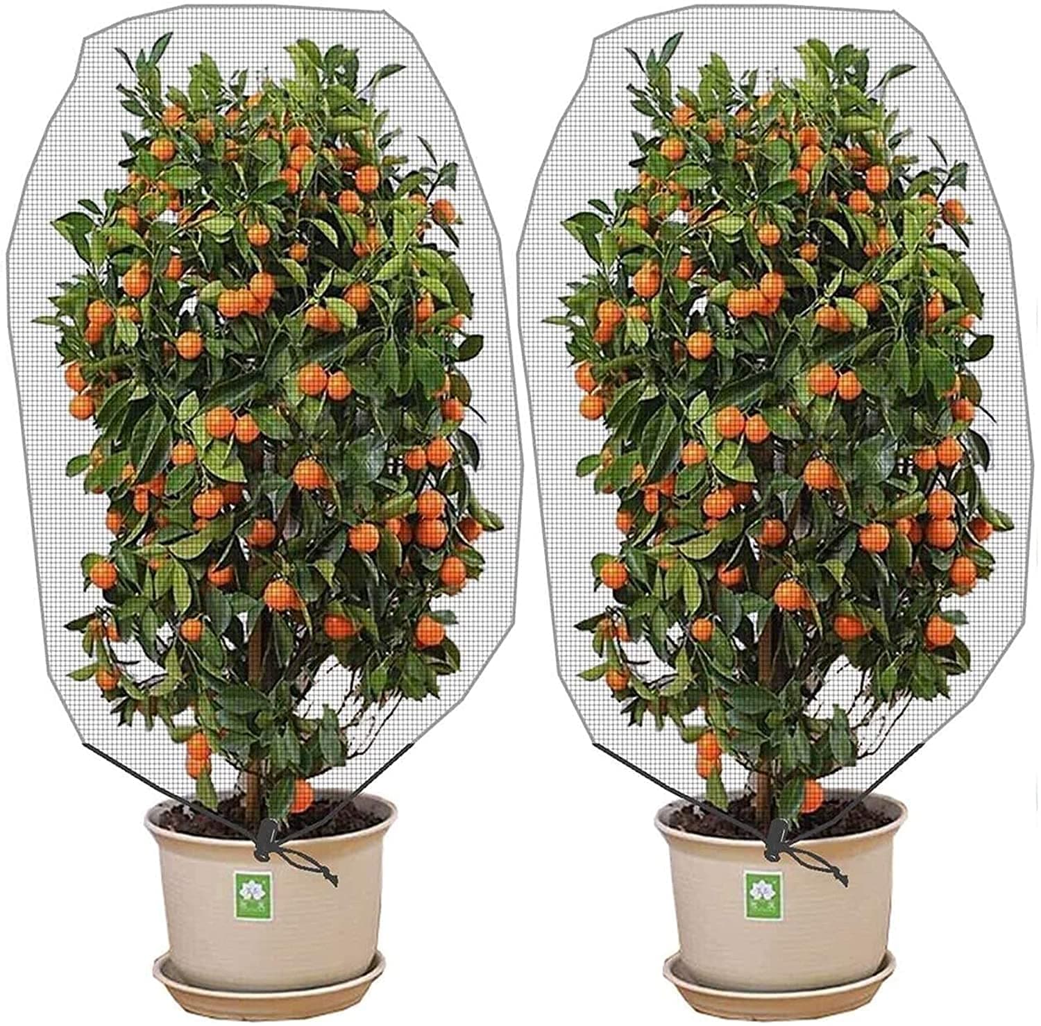 Alpurple 2 Pcs Insect Bird Barrier Netting Mesh with Drawstring- 4.9 x 3.2 Ft Garden Bug Netting Plant Cover- Fruit Tree Net for Protect Plant Fruits Citrus Flower from Insect Bird Eating