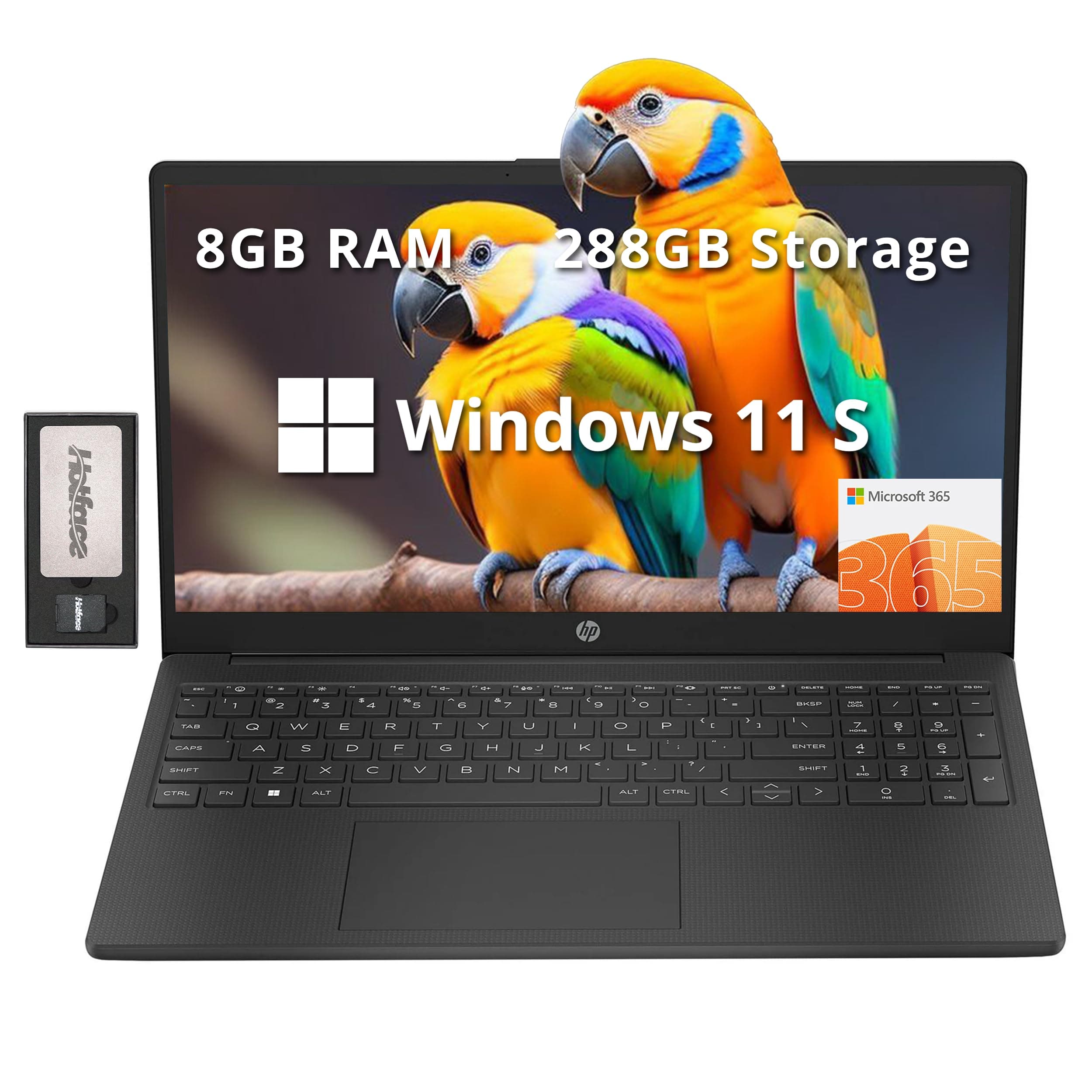 HP 15.6" HD Laptop, Intel N200 Processor, 8GB RAM, 288GB Storage(128GB SSD+160GB Docking Station Set), Intel UHD Graphics, Numeric Keypad, HD Webcam, Wi-Fi 6, 1 Year Office 365, Win 11 S, Black