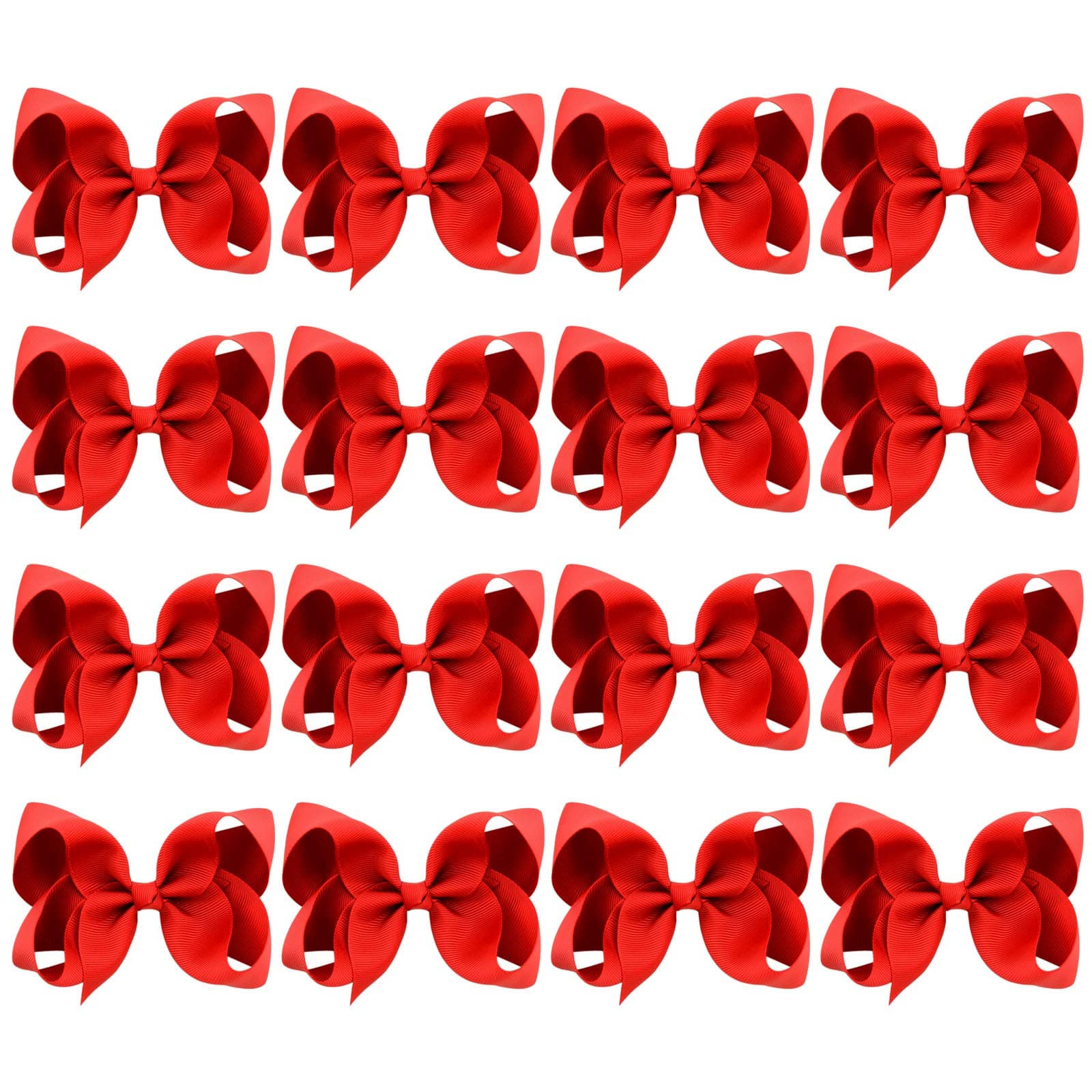 DEEKA 16 PCS 4" Hand-made Hair Bow Grosgrain Ribbon Solid Color Hair Bow Alligator Clips Hair Accessories for Little Teen Toddler Girls -Red