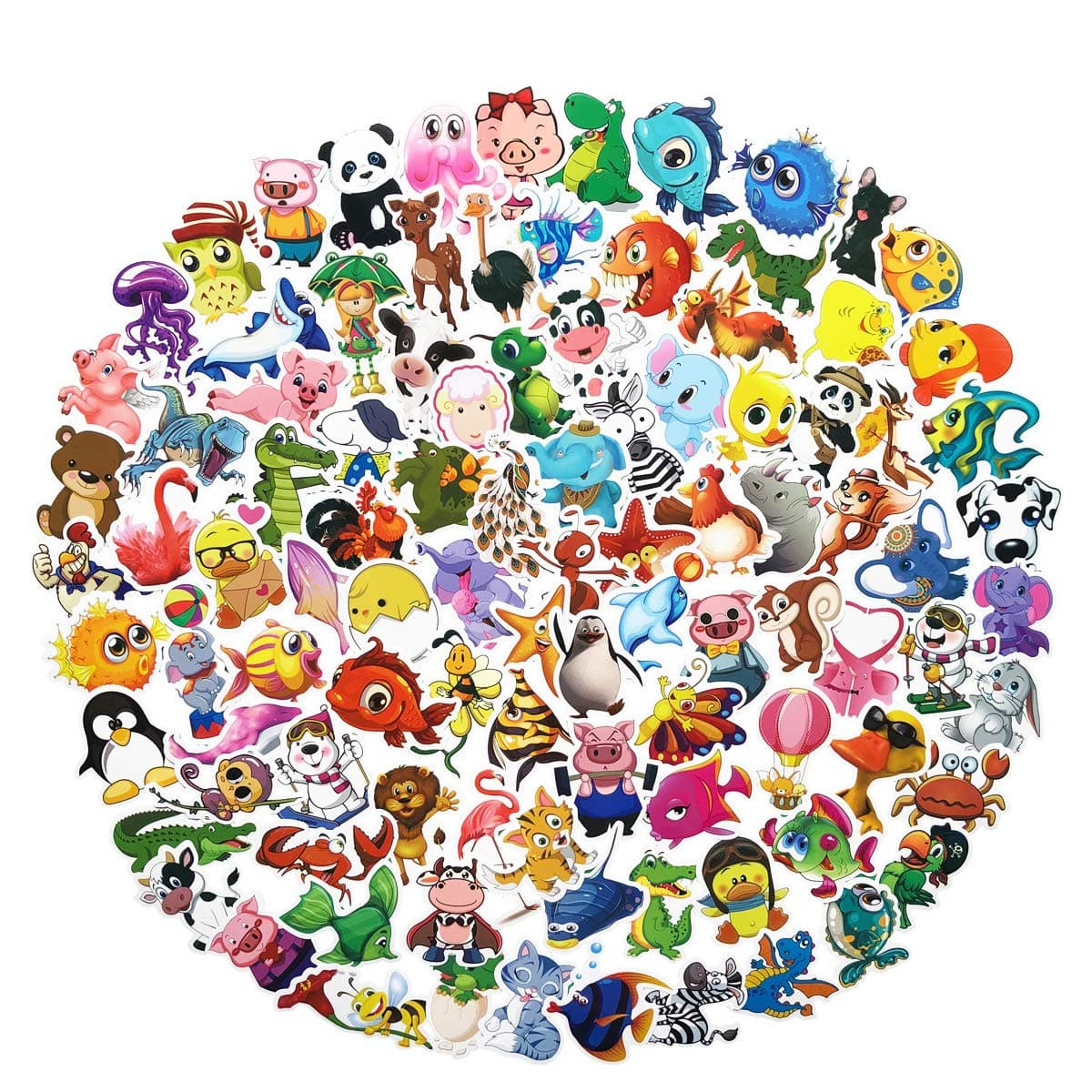 100PCS Lovely Cartoon Animals Stickers Waterproof Laptop Astronaut Stickers Car Bicycle Suitcase Computer Water Bottle Mobile Phone Stickers Decals for Kids (Cartoon Animals 100)