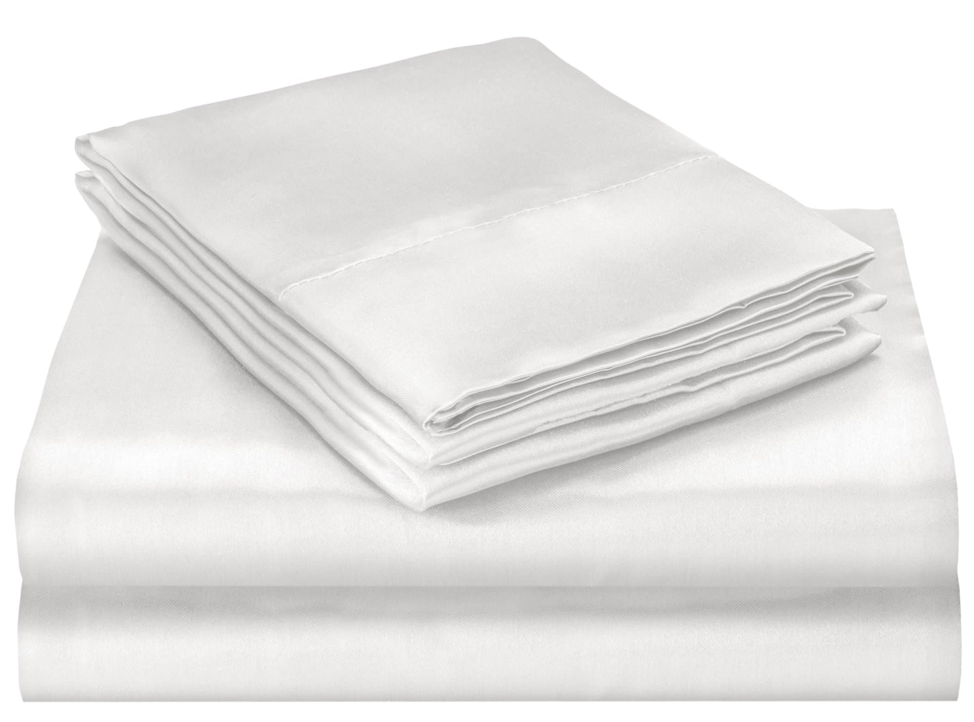 Elaine Karen Soft Silky Satin Queen Bed Sheet Set, White