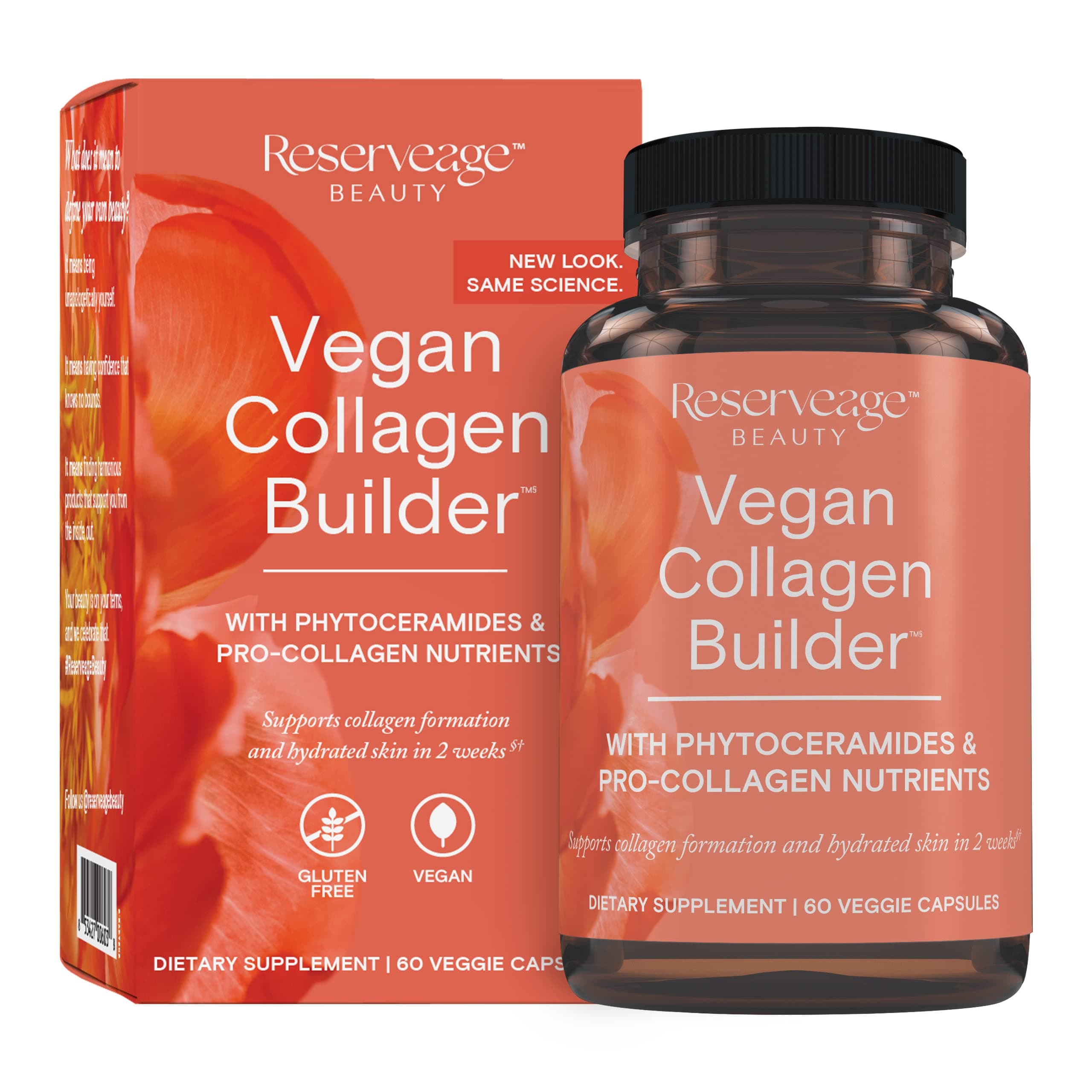 Reserveage Beauty, Vegan Collagen Builder, Plant-Based Collagen Booster for Glowing Skin, Vitamin C Supplement for Hydrated Skin, White Tea and Bamboo Extracts, Gluten Free, 60 Capsules