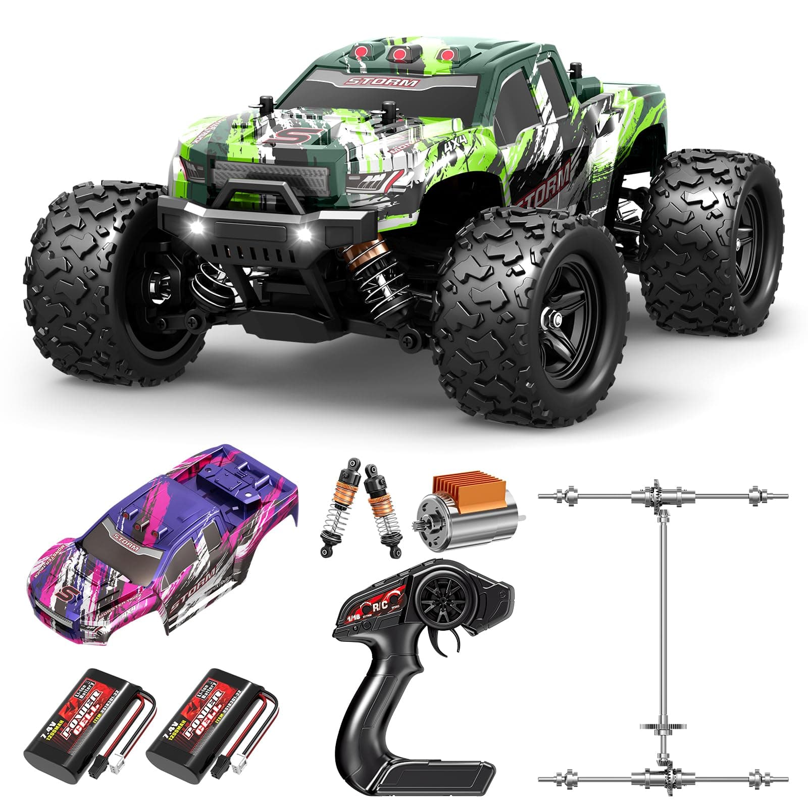 1:18 All Terrain RC Car for Adults & Boys (HS18305), 4WD Off-Road RC Truck High Speed Fast 40+ KPH, 4X4 Waterproof Remote Control Car with 2 Rechargeable Batteries
