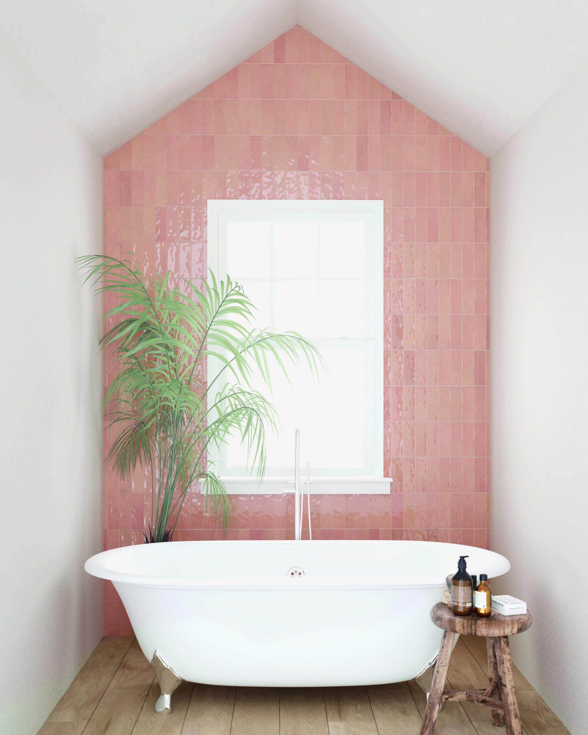 Atlas Ceramics - Porcelain Gloss Tile - Versatile Laying Options - Bathroom, Shower Wall & Splashback - Traditional Art - Nolita Rosa 2.5 in X 7.8 in