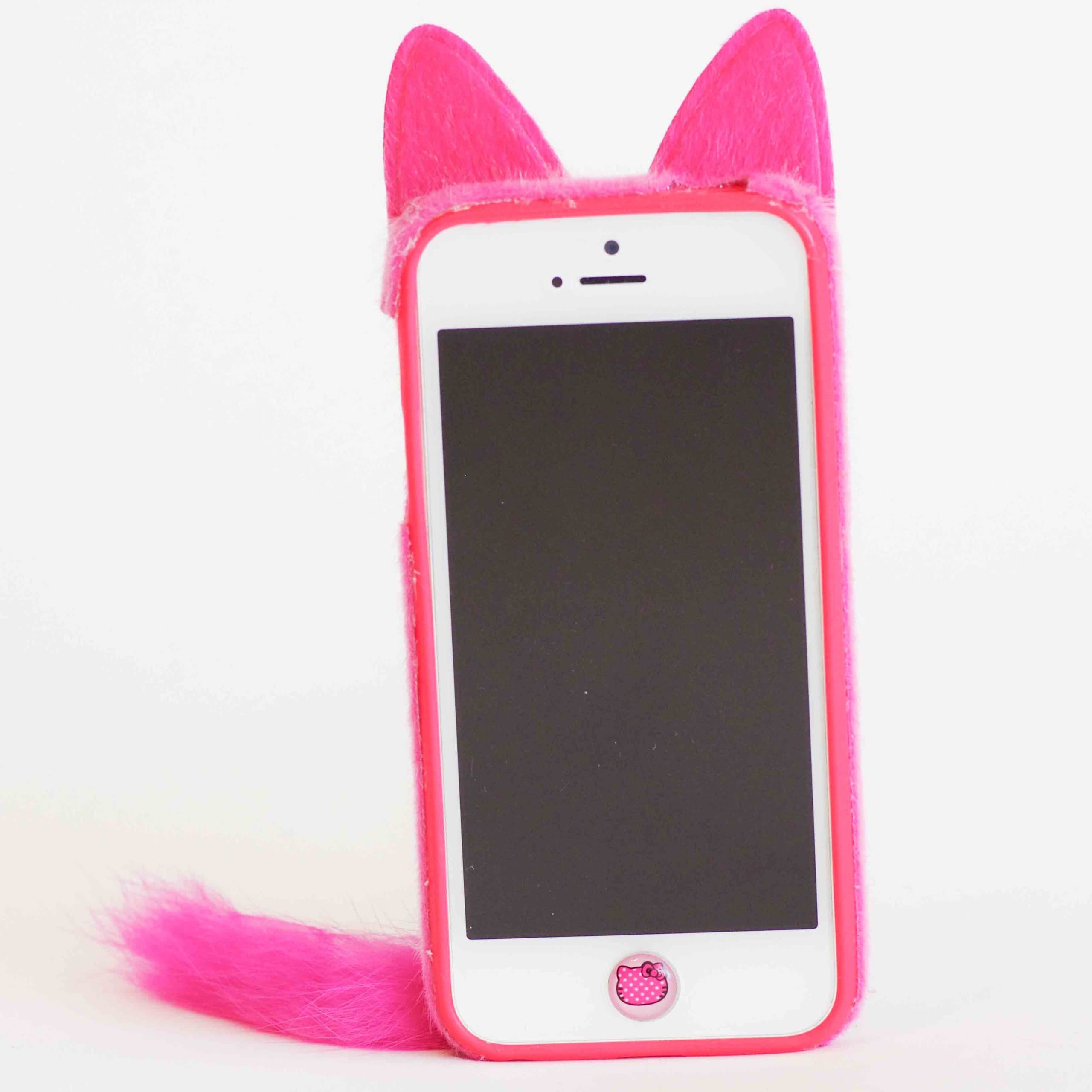 SFBAY Pro 3D Cute Smile Charming Plush Cat Ear Tail Case Cover Skin For Apple iphone 5 5S 5G + [ 1 Free Screen Protector] (Rose Red)