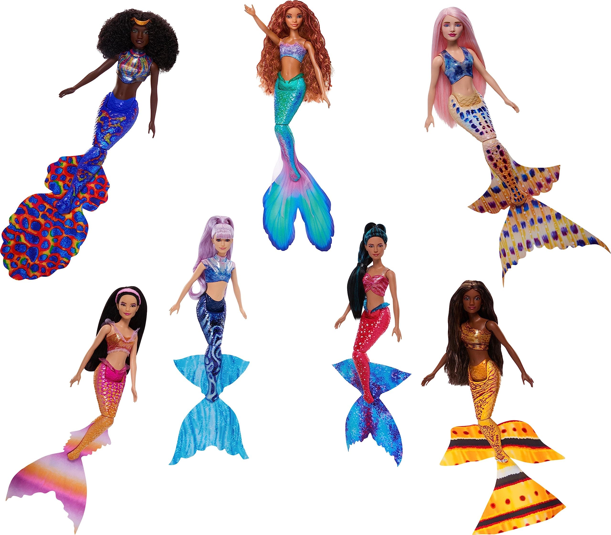 Mattel ​Disney The Little Mermaid Ultimate Ariel Sisters 7-Pack Set, Collection of 7 Fashion Mermaid Dolls, Toys Inspired by the Movie, HLX18