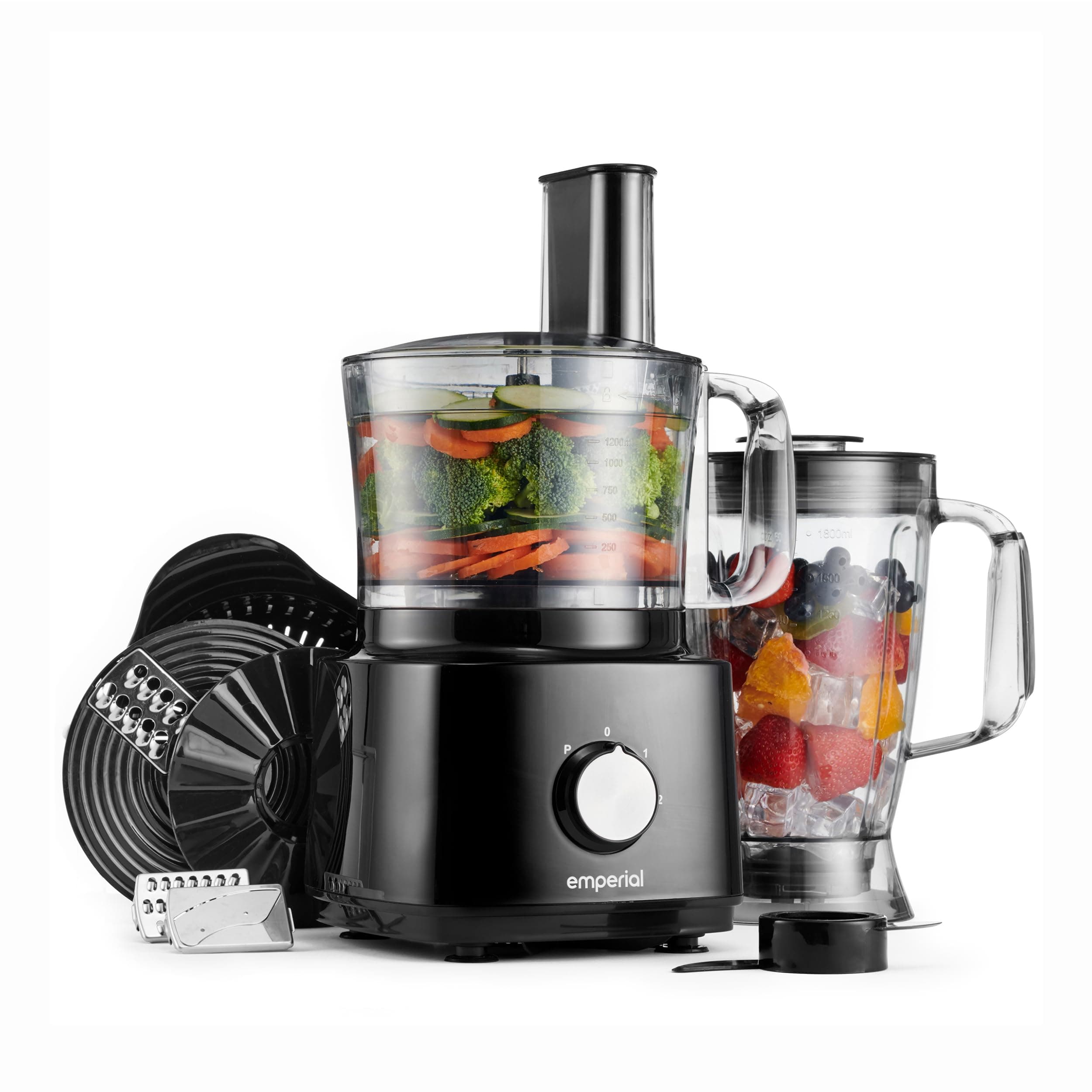 Food Processor and Blender – 2L Bowl, 1.8L Jug, Multifunctional 8in1 Citrus Juicer, Shredder, Slicer, Emulsifier & Grater – Features 2 Speeds + Pulse Control