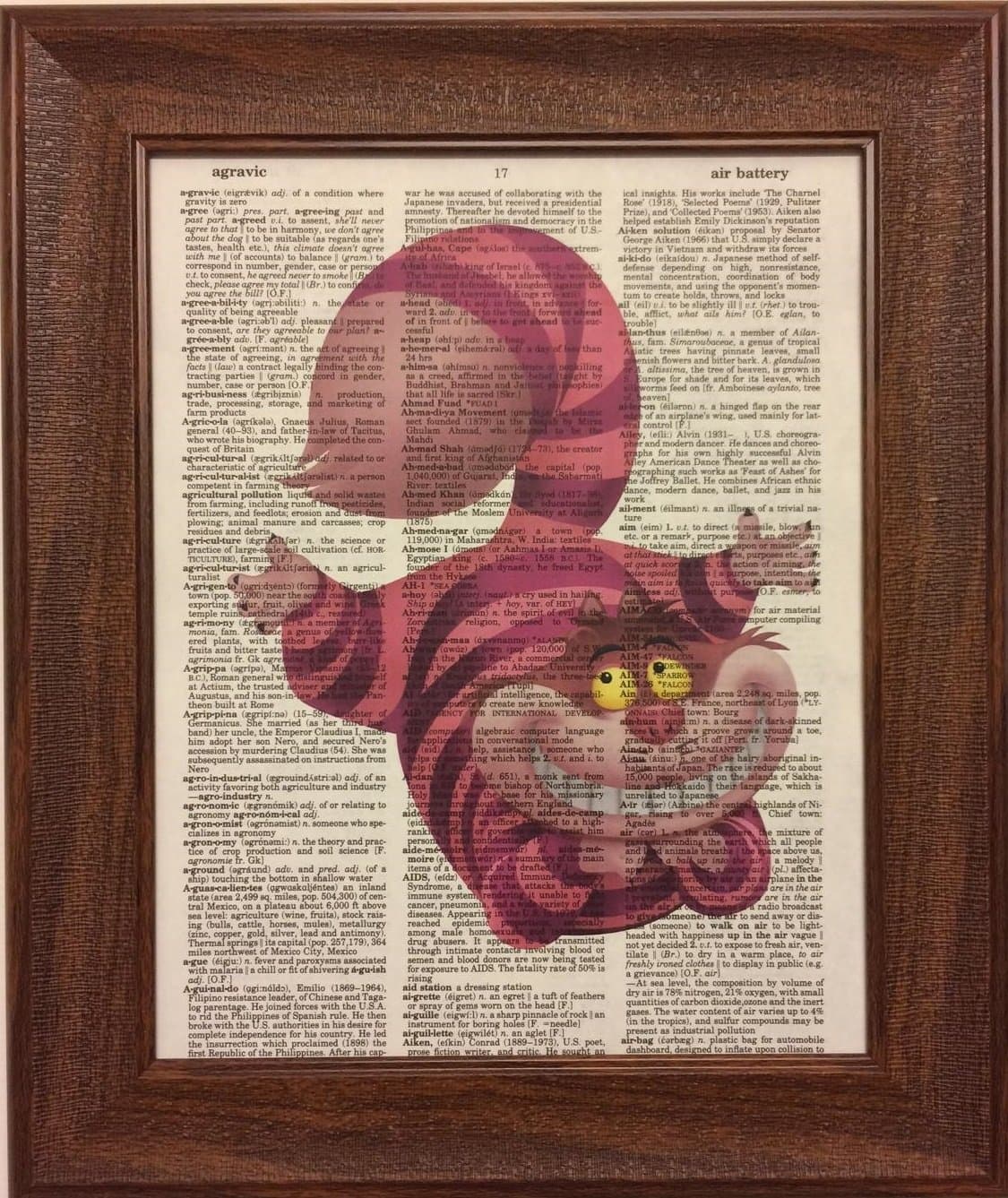 Cheshire Cat Alice in Wonderland Fairy Tale Children's Nursery Dictionary Book Page Artwork Print Picture Poster Home Office Bedroom Wall Decor - unframed