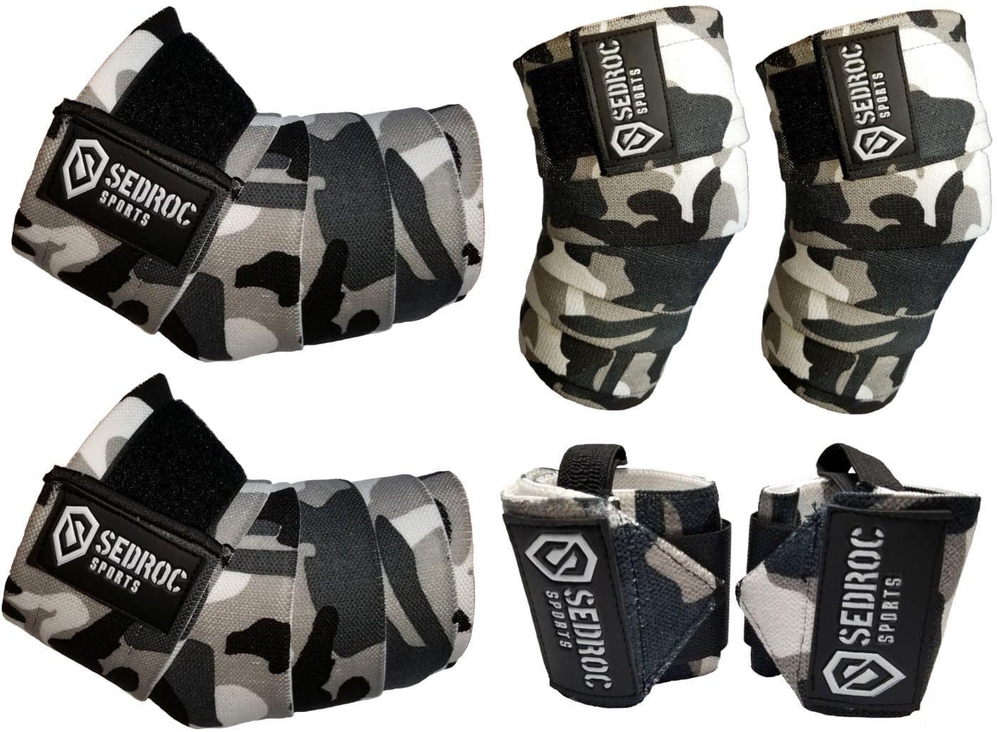 Sedroc Weight Lifting Wrist, Knee & Elbow Wraps Powerlifting Straps Combo - Gray Camo