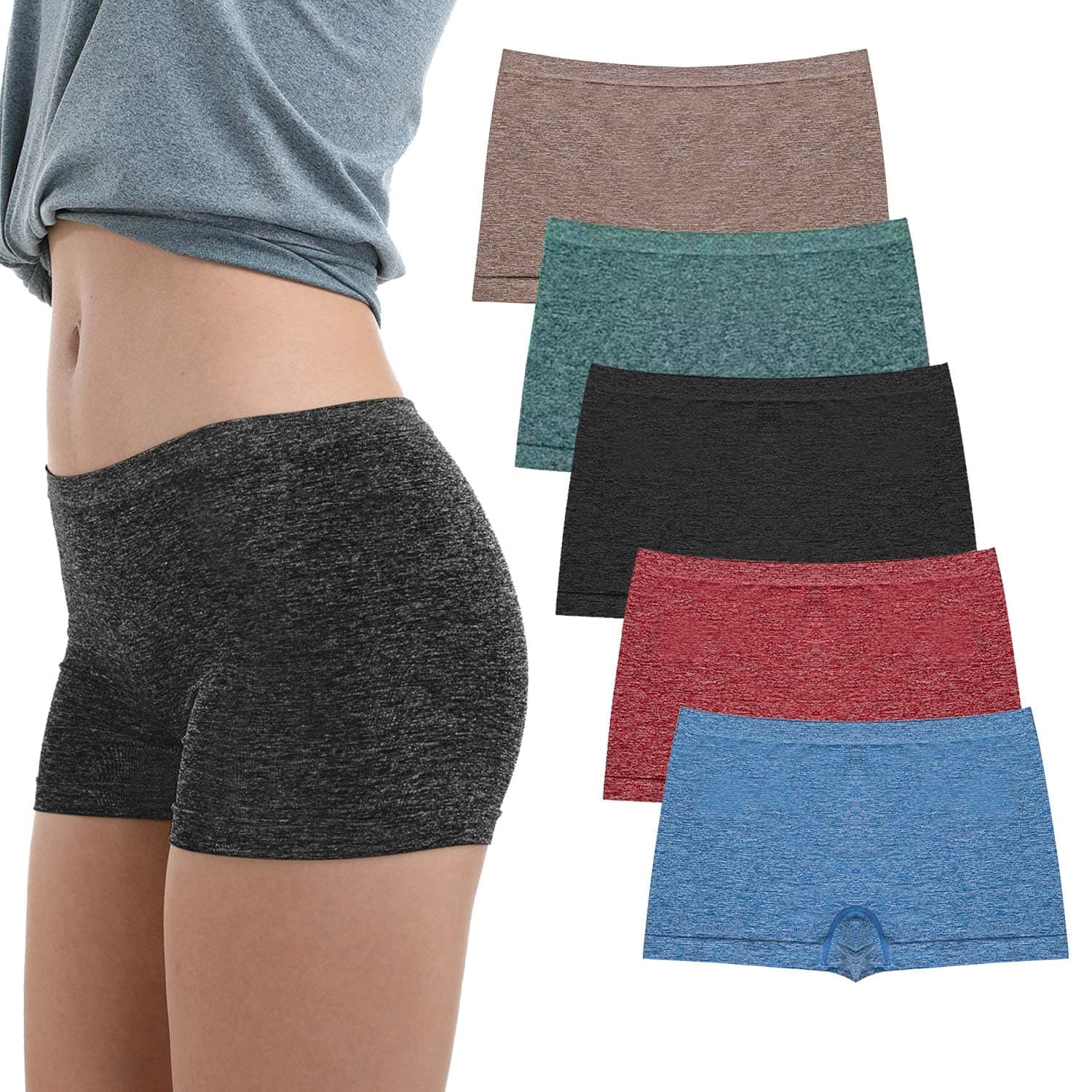 Women's Boyshort Underwear Full Coverage Seamless Panties Soft Stretch Boxer Briefs 5 Packs