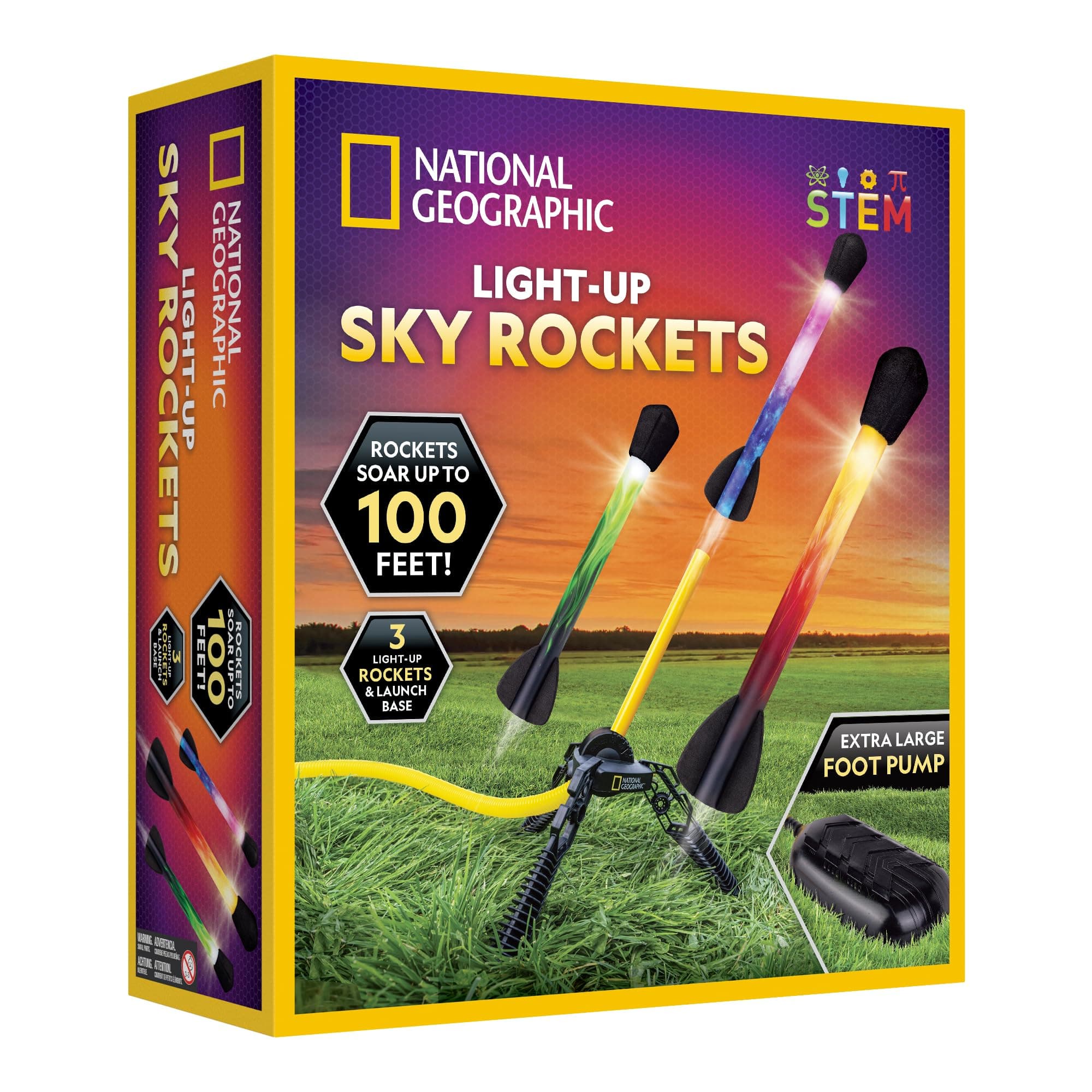 NATIONAL GEOGRAPHIC Air Rocket Launcher Toy – LED Foam Rocket Launcher Science Kit for Kids, Jump and Launch Kid-Powered Foam Air Rockets up to 30.5 Meters, Kids Outdoor Activities, STEM Toys