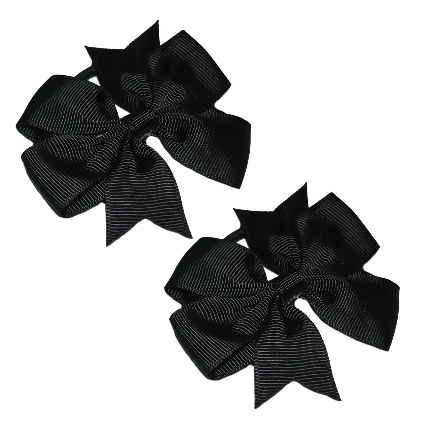 2 x 'Flat Fan' Bow Hair Bobbles | Hair Elastic | School Hair | Ribbon Bow (Black)