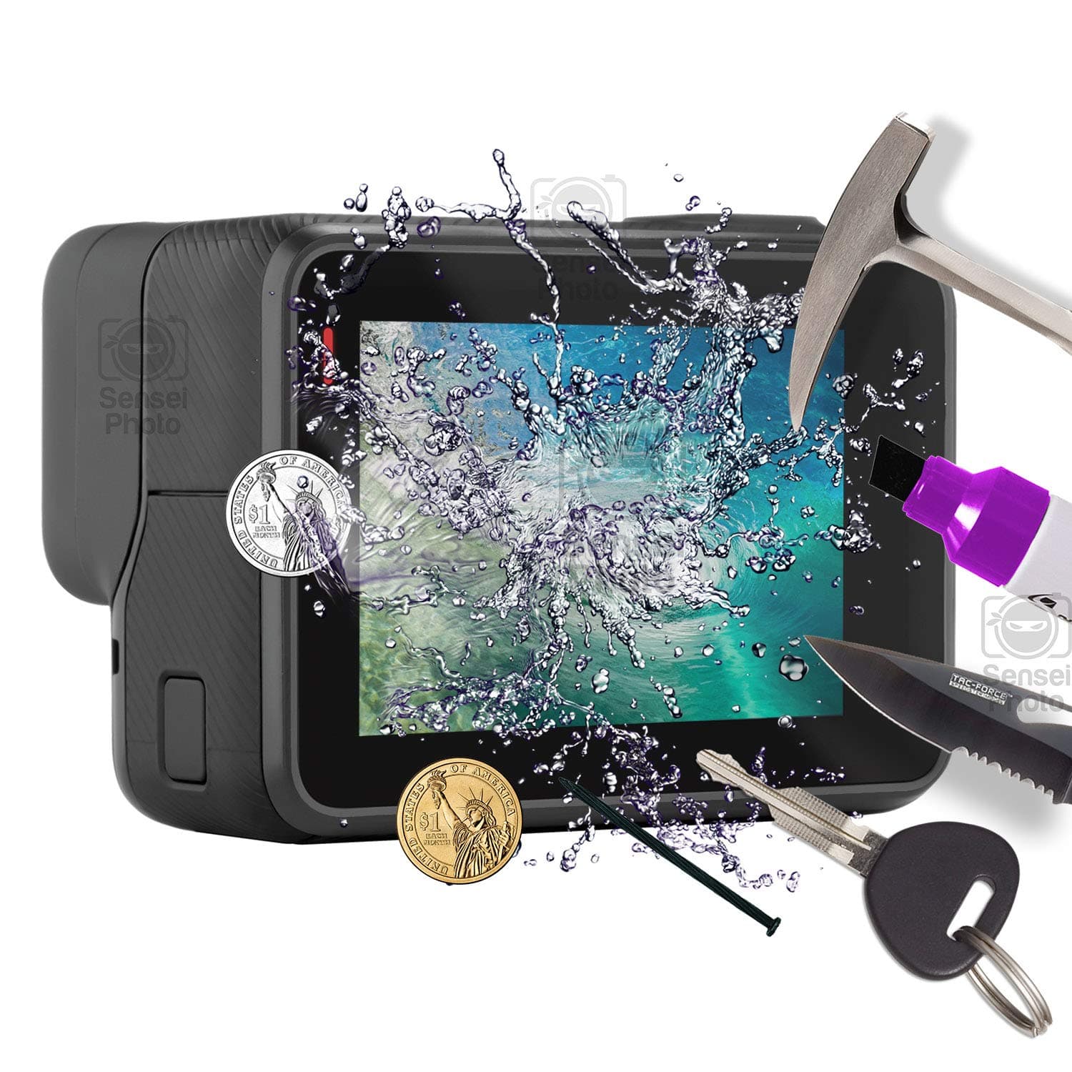 (6 Pack) SenseiPhoto Screen Protector for GoPro Hero 7 Black Hero 6 and 5 and Lens Cap Lens Hero7 Hero6 Hero5 Action Sport Camera Tempered Glass Film go pro Accessories Protection Screens