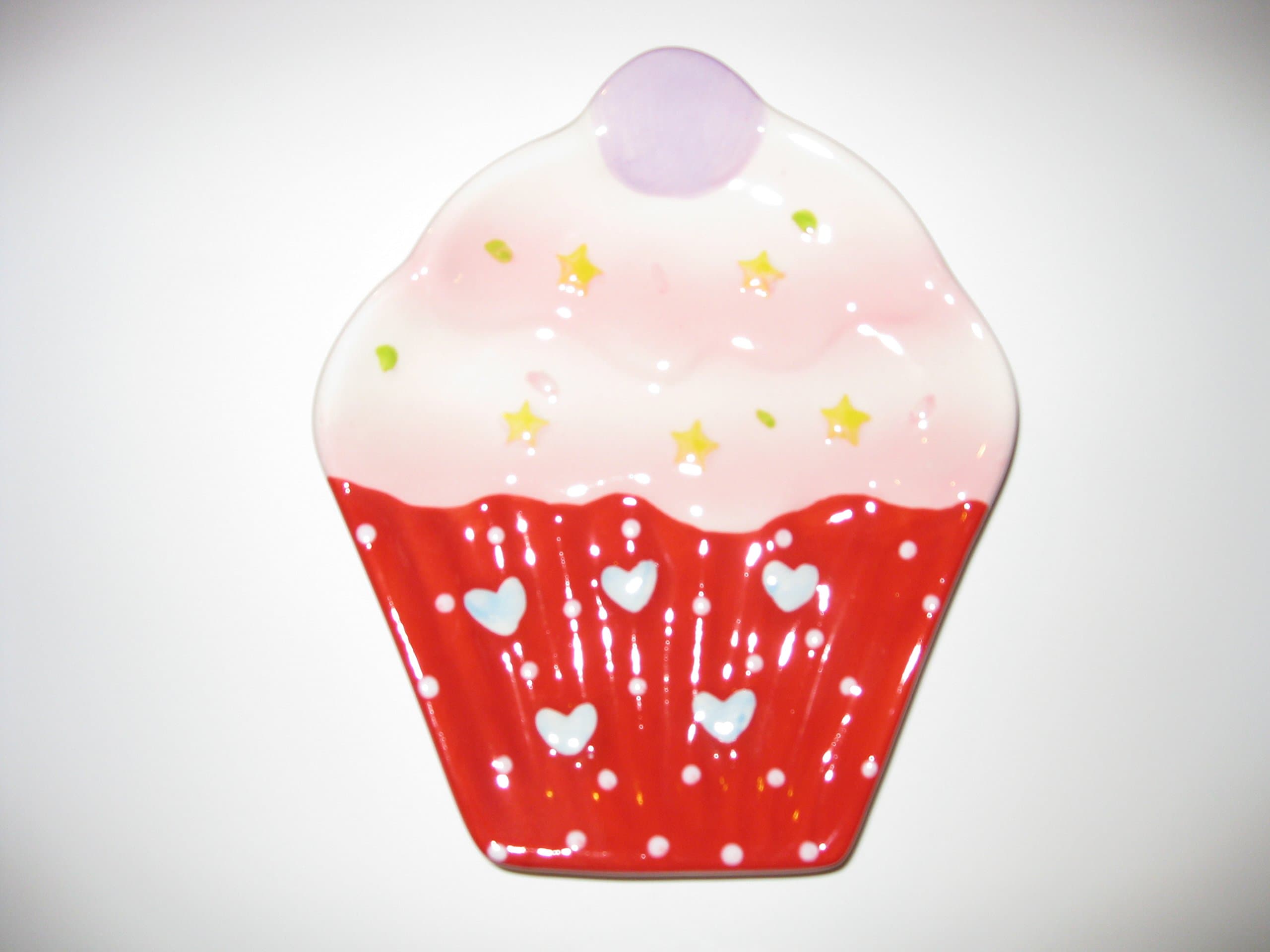 NEW Cupcake Design Plate Kitchen Utensil Spoon Rest Holder Stove Counter Top, Red by Cupcake Plate