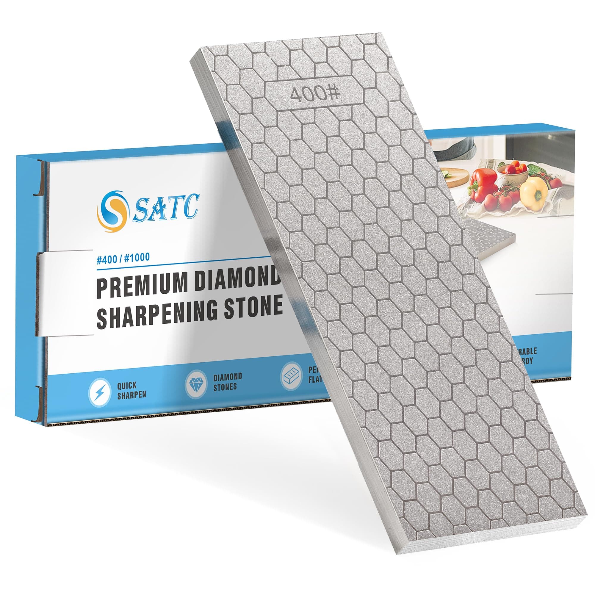 S SATC Diamond Sharpening Stone 2 Side Grit 400/1000 Diamond Plate Honing Stone 8-inch Hone Sharpener