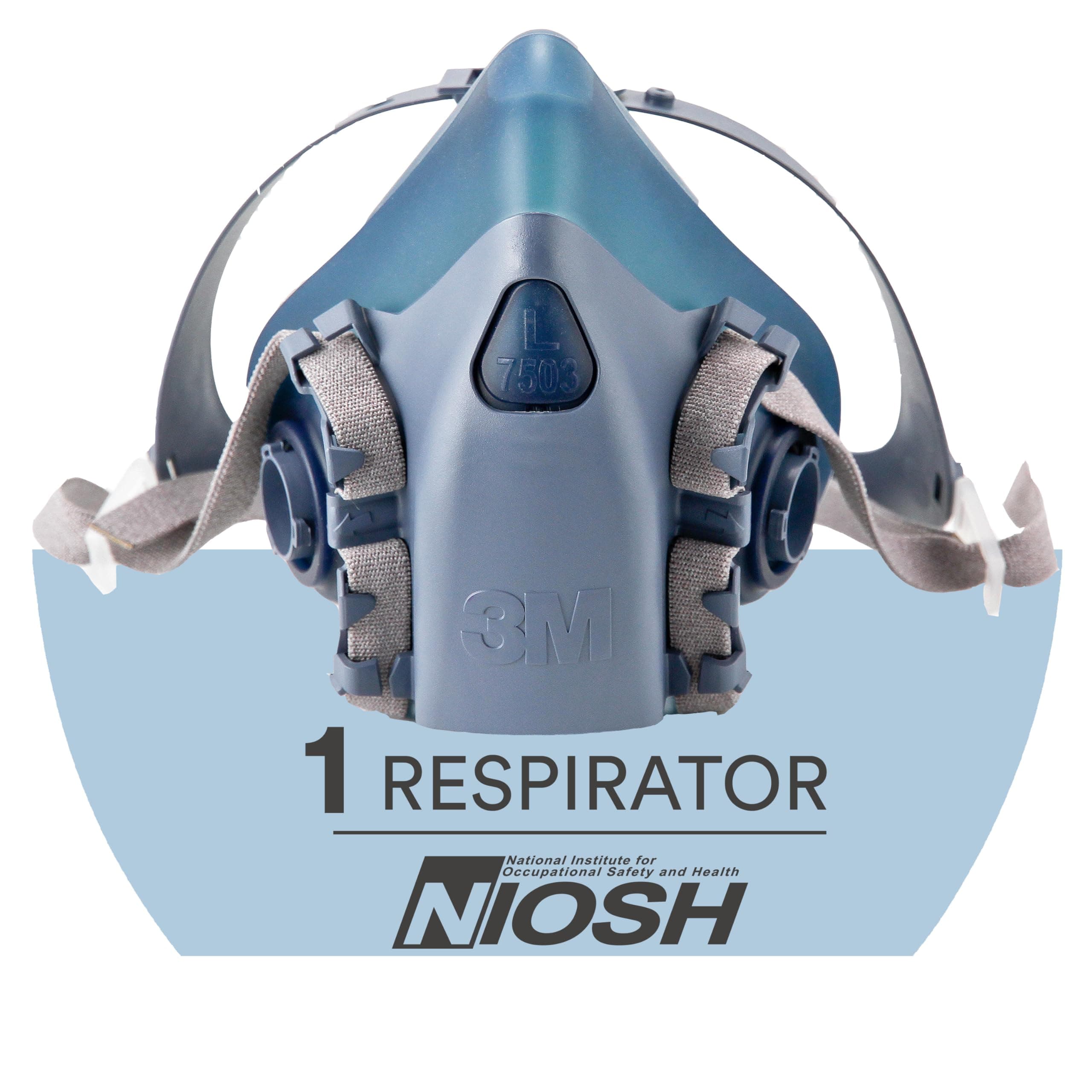 Reusable Respirator Half Facepiece 7501, NIOSH, 3M Cool Flow Valve, Dual Airline Supplied Air Compatible, Integrated Dropdown Suspension, Bayonet Connections, For Chemical Handling, Painting, Small