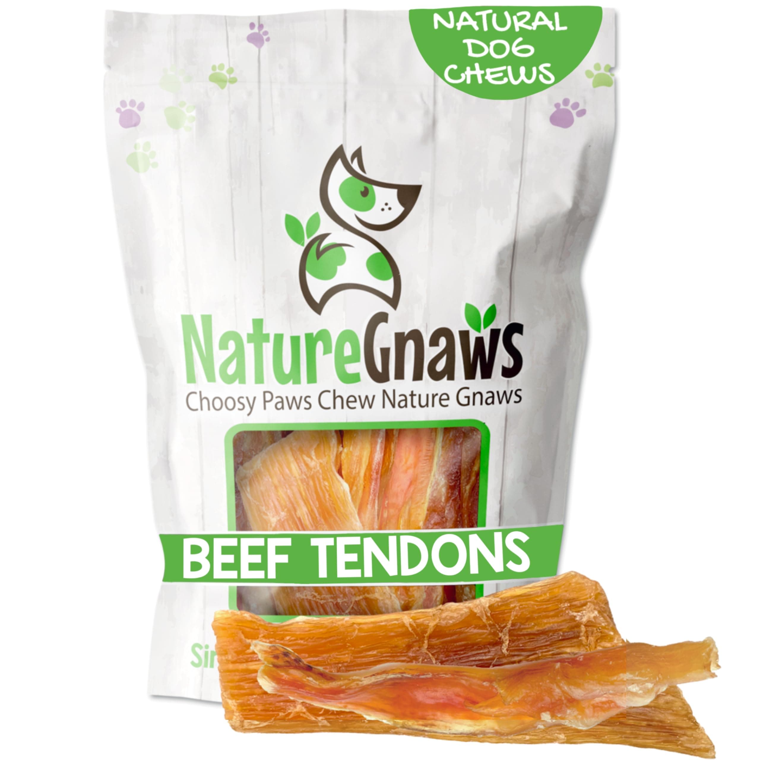 Beef Tendons for Dogs (8oz) - Mixed Thickness - Long Lasting for Small and Medium Dogs - Natural Beef Jerky Dog Chew Bones - Rawhide Free