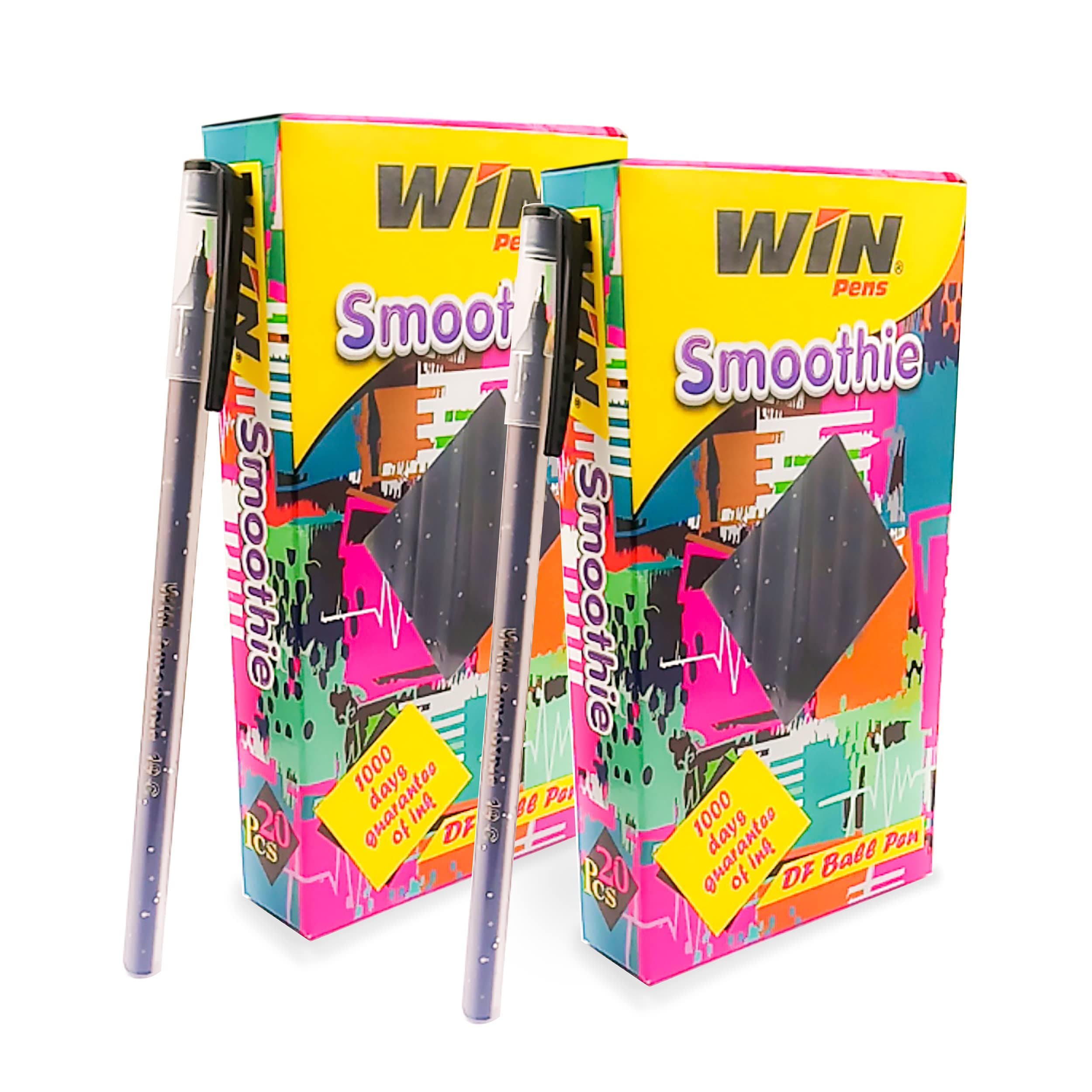 Win Smoothie Pens (40 Pcs, Black Ink) | Lightweight and Colourful Sparkle Body Design | Use and Throw Pens | For One Time Use | Ideal for School Office & Business | Budget Friendly Stick Ball Point