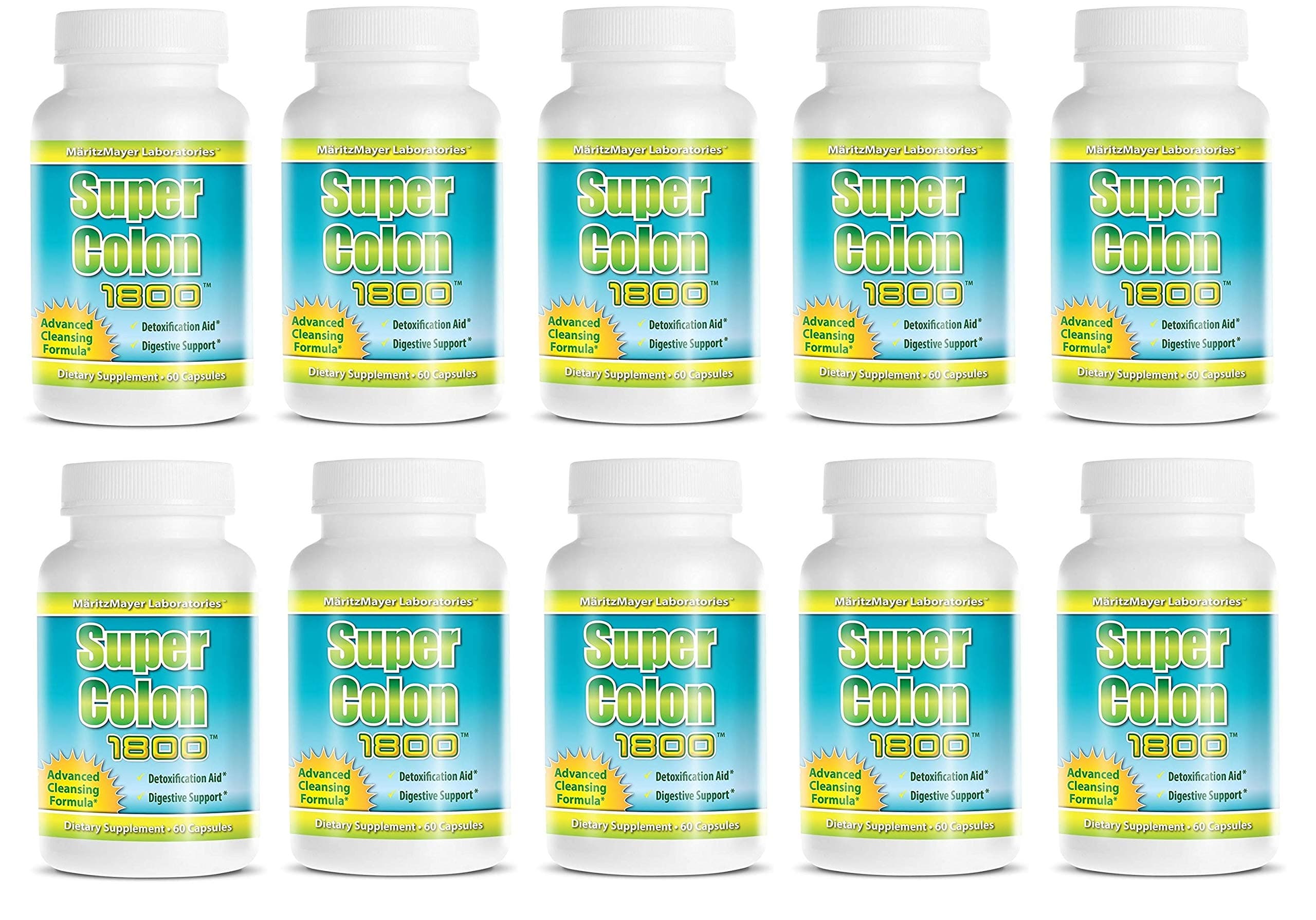 Super Colon 1800 Weight Loss Detox Cleanse All Natural with Acai Fruit and Fennel Seeds 60 Capsules Per Bottle (10 bottles)