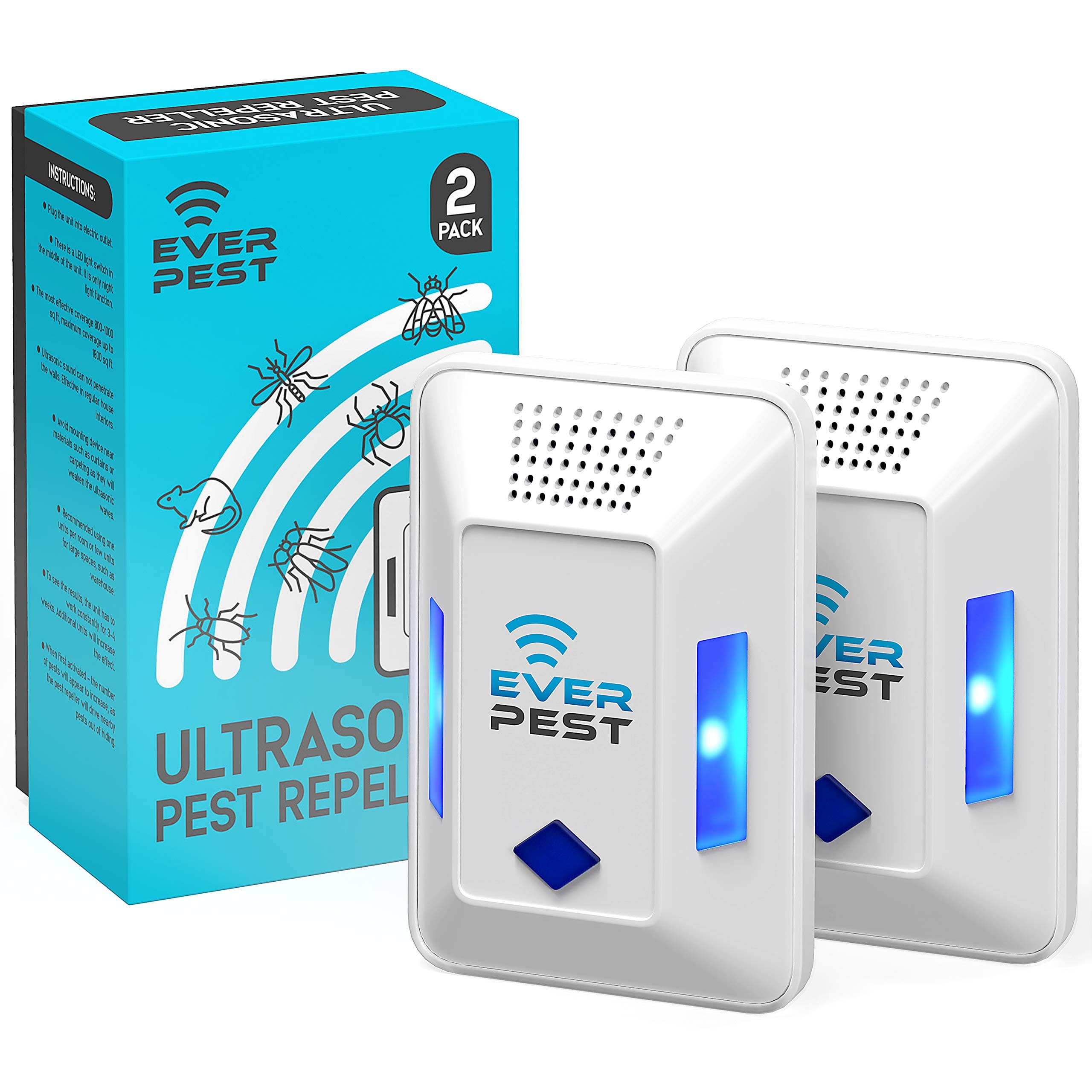Ultrasonic Pest Control Repeller Plug in - Electronic Insect Defender 2Pack - Roach Bed Bug Mouse Rodent Mosquito Killer - Indoor Reject - for Cockroach Ants Mice Fly Rat Spider Squirrel…