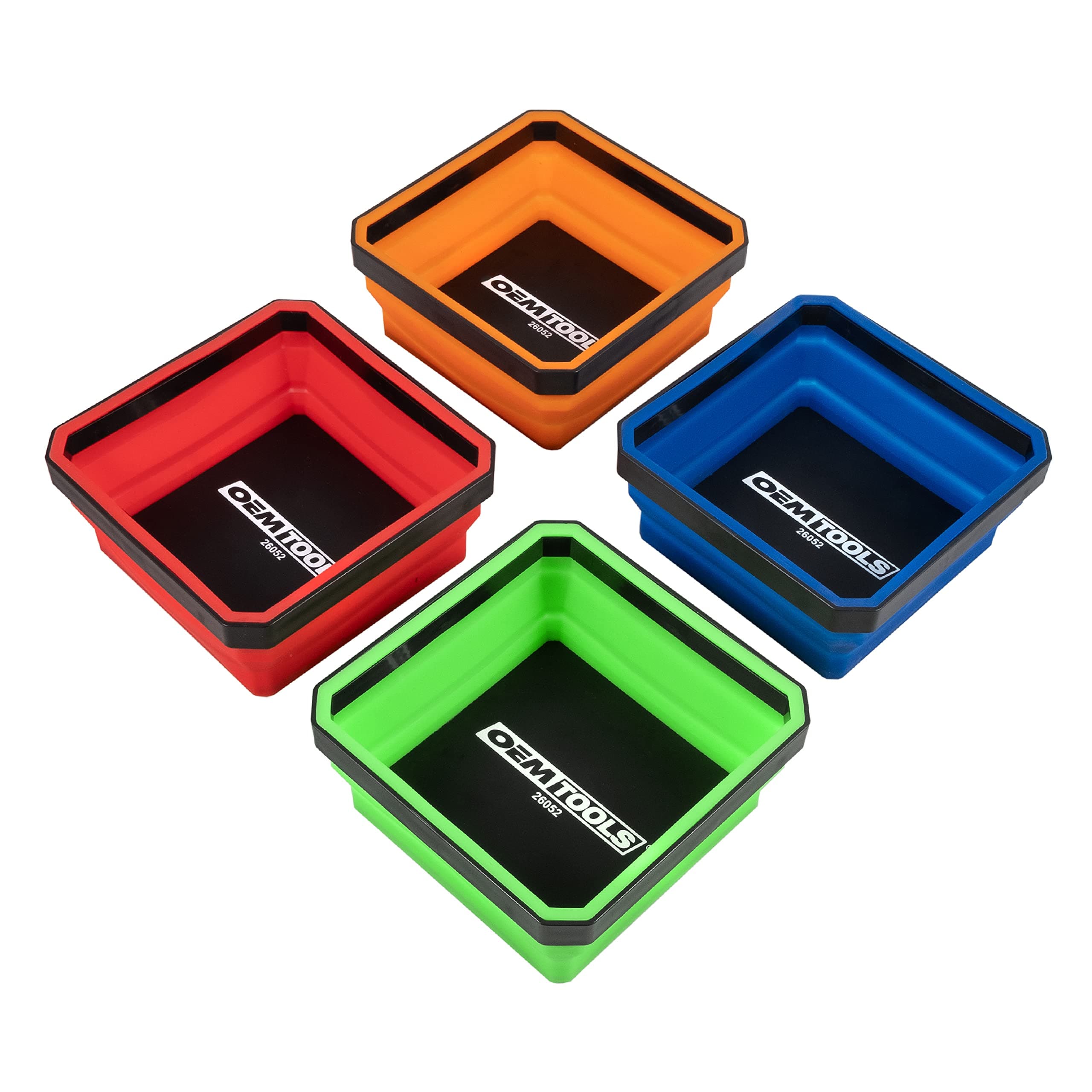 OEMTOOLS 26052 Foldable Magnetic Tray Set, Magnetic Tray for Mechanic's Small Parts, Sorting and Storage, Collapsible, 4-1/2" Square, 2 lb. Capacity, 4 Colors