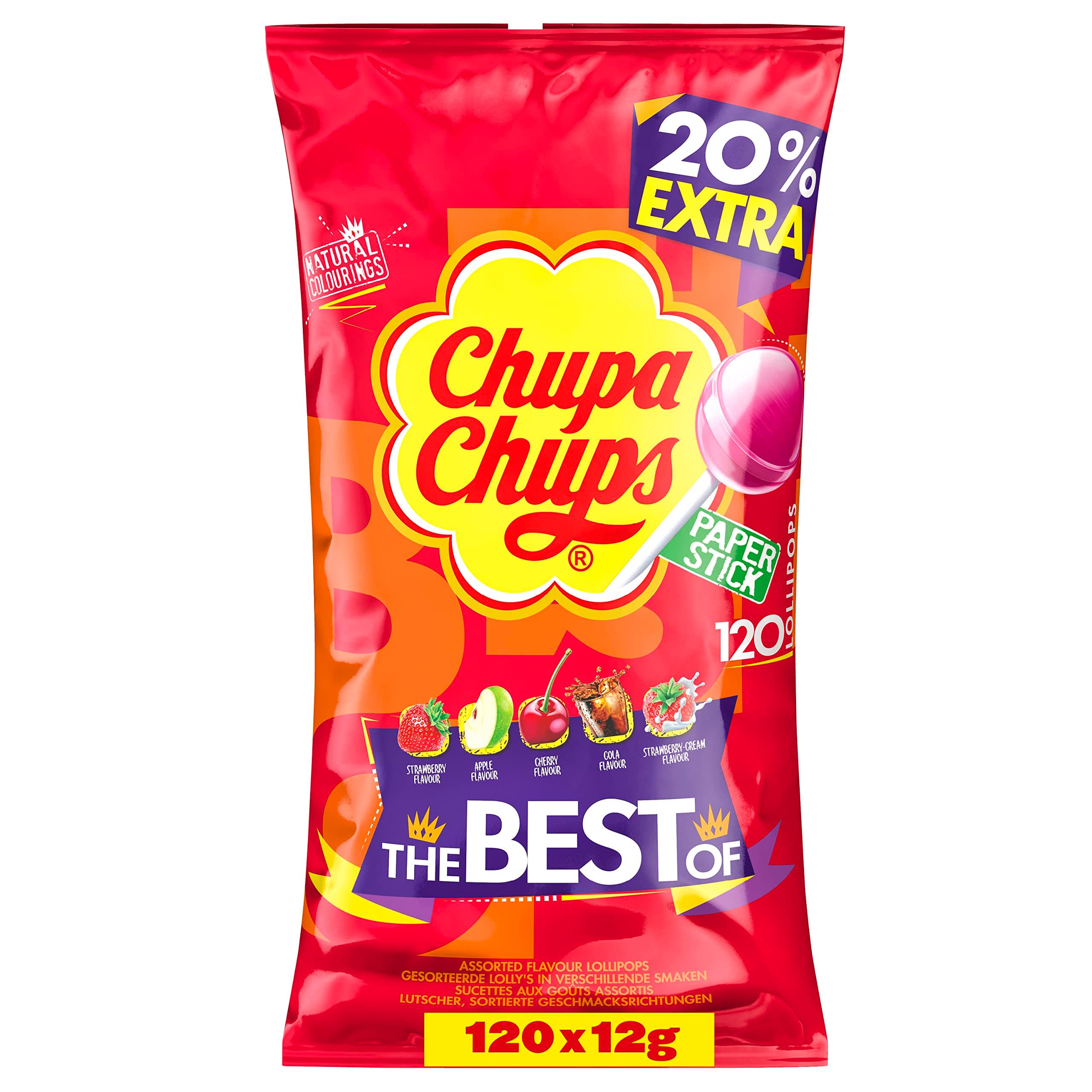 The Best of Chupa Chups Lollipop Party Bag - 5 Flavours x 120 Lollies - Christmas Sweets, Stocking Stuffers