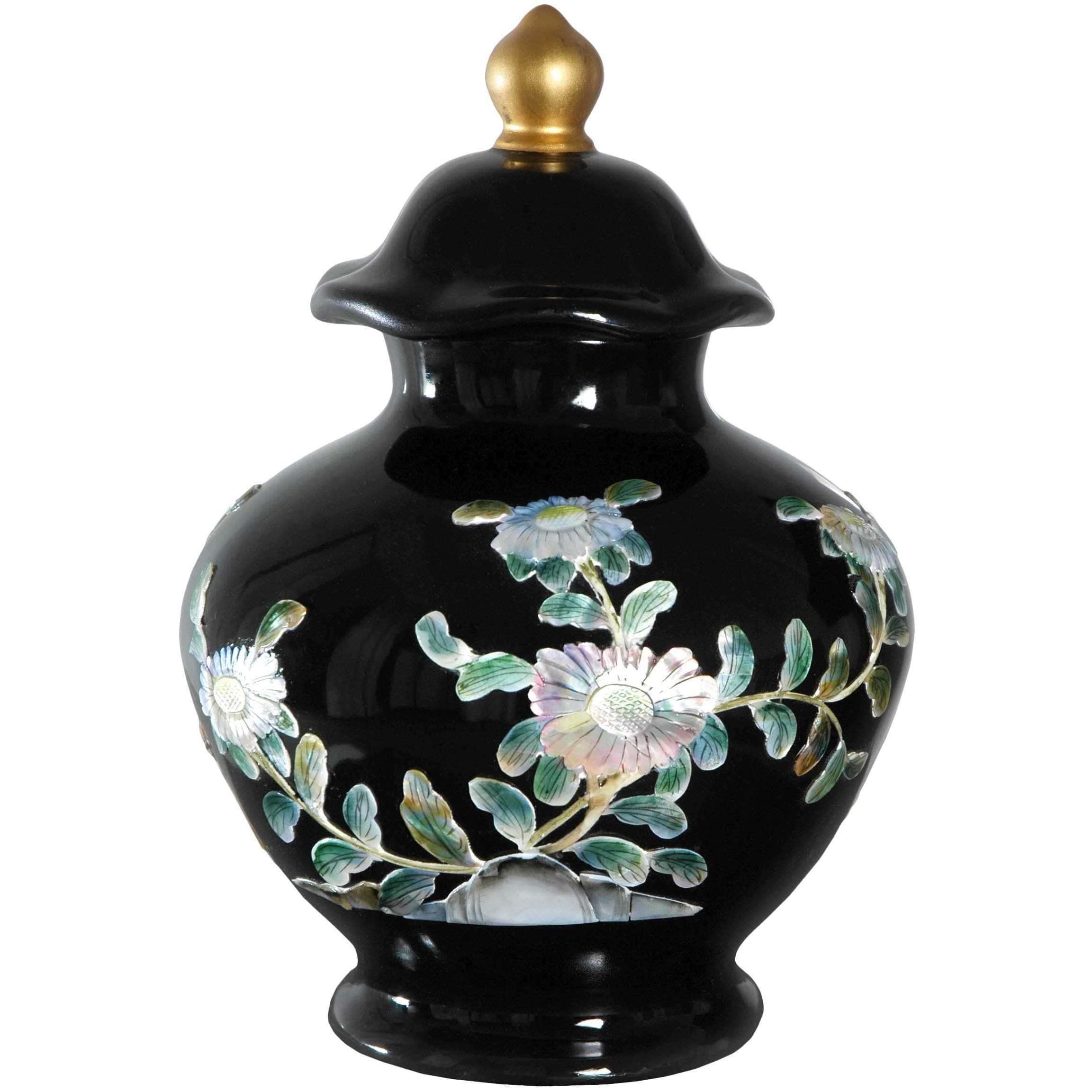 Oriental Furniture 12" Black Temple Jar