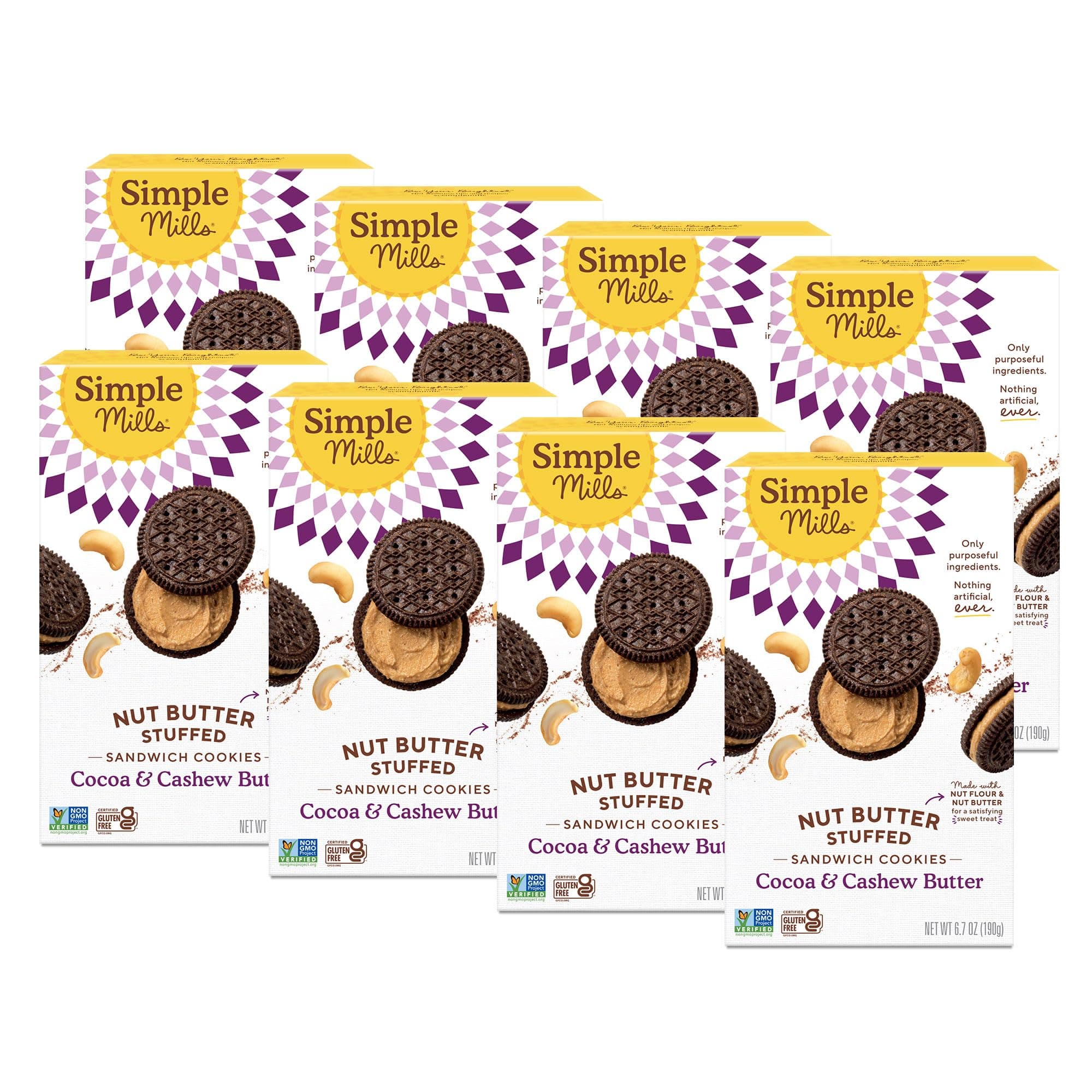 Nut Butter Stuffed Sandwich Cookies, Cocoa Cashew Crème, Nothing Artificial, Vegan Friendly, Kosher, Gluten Free & Non-GMO, 6.7 Ounce (Pack of 8)