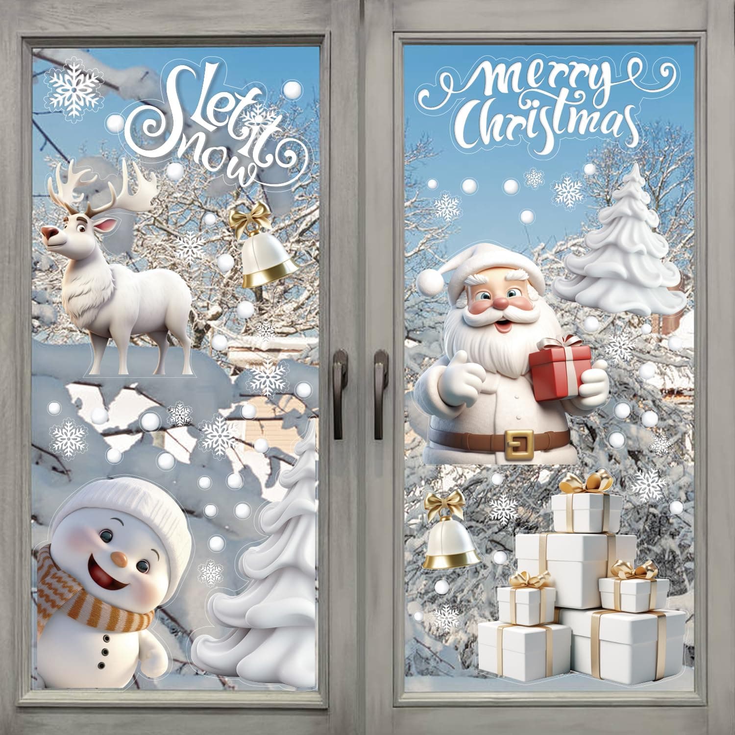 LOKIPA 8 Sheets Christmas Window Stickers Christmas Window Cling Christmas Window Decal White Stereo Static Sticker for Xmas Window Decoration