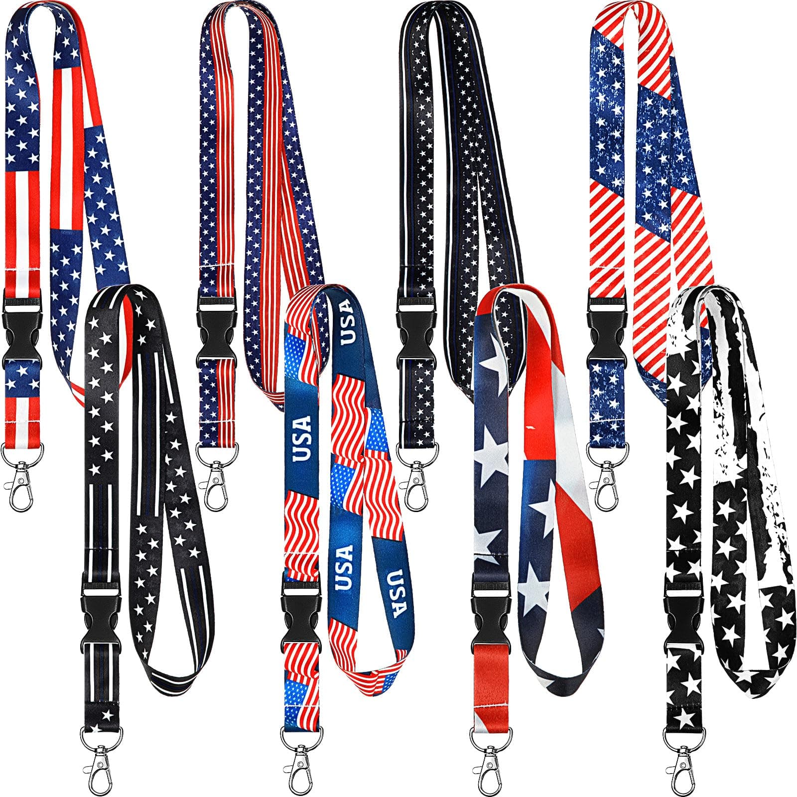8 Pieces Key Lanyard, ID Card Lanyards Neck Strap Key Chain Holder Wristlet Lanyard for Women Men (American Flag Style)