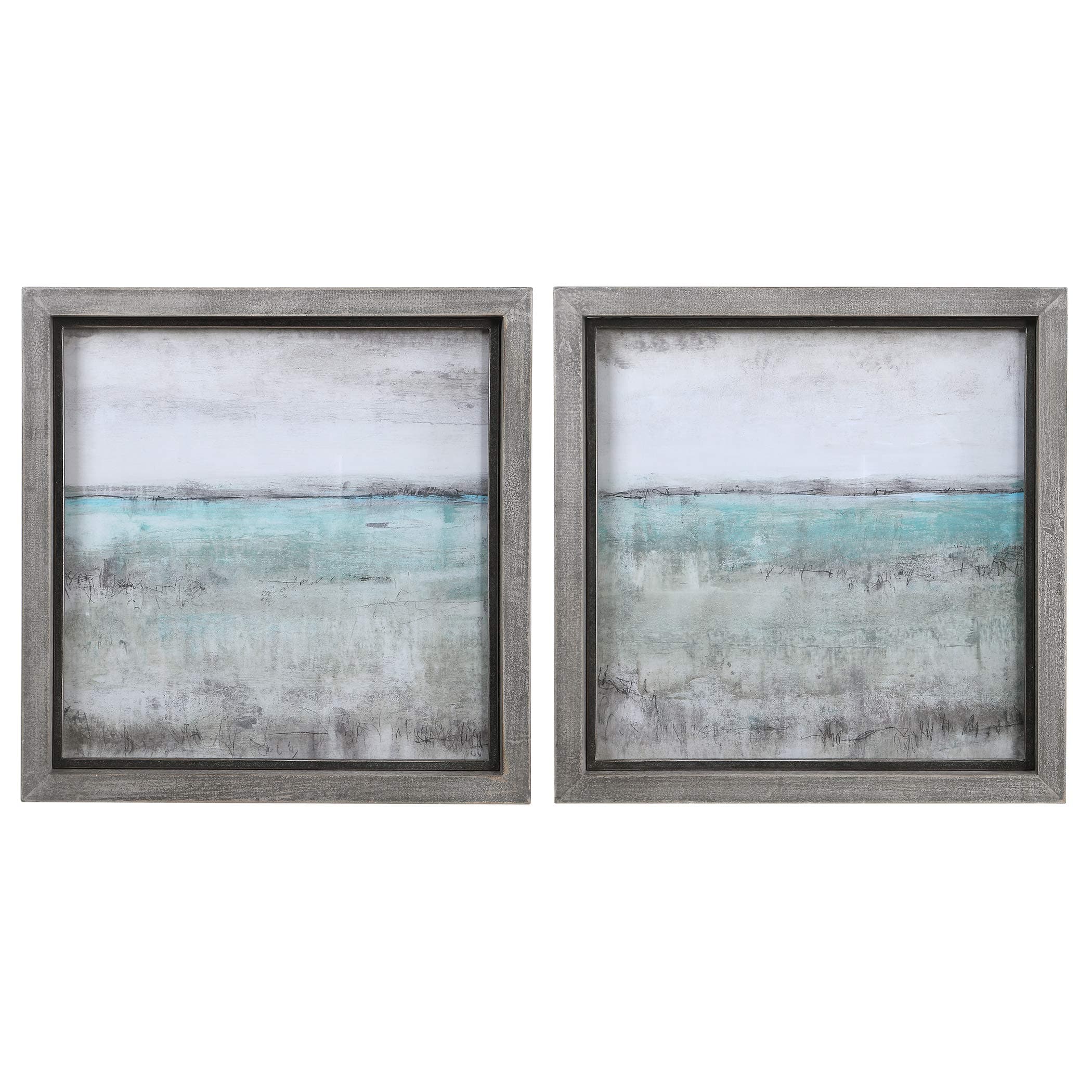 Uttermost Aqua Horizon Framed Print (Set of 2), Multicolor, 27" W x 2" D x 27" H (51114)