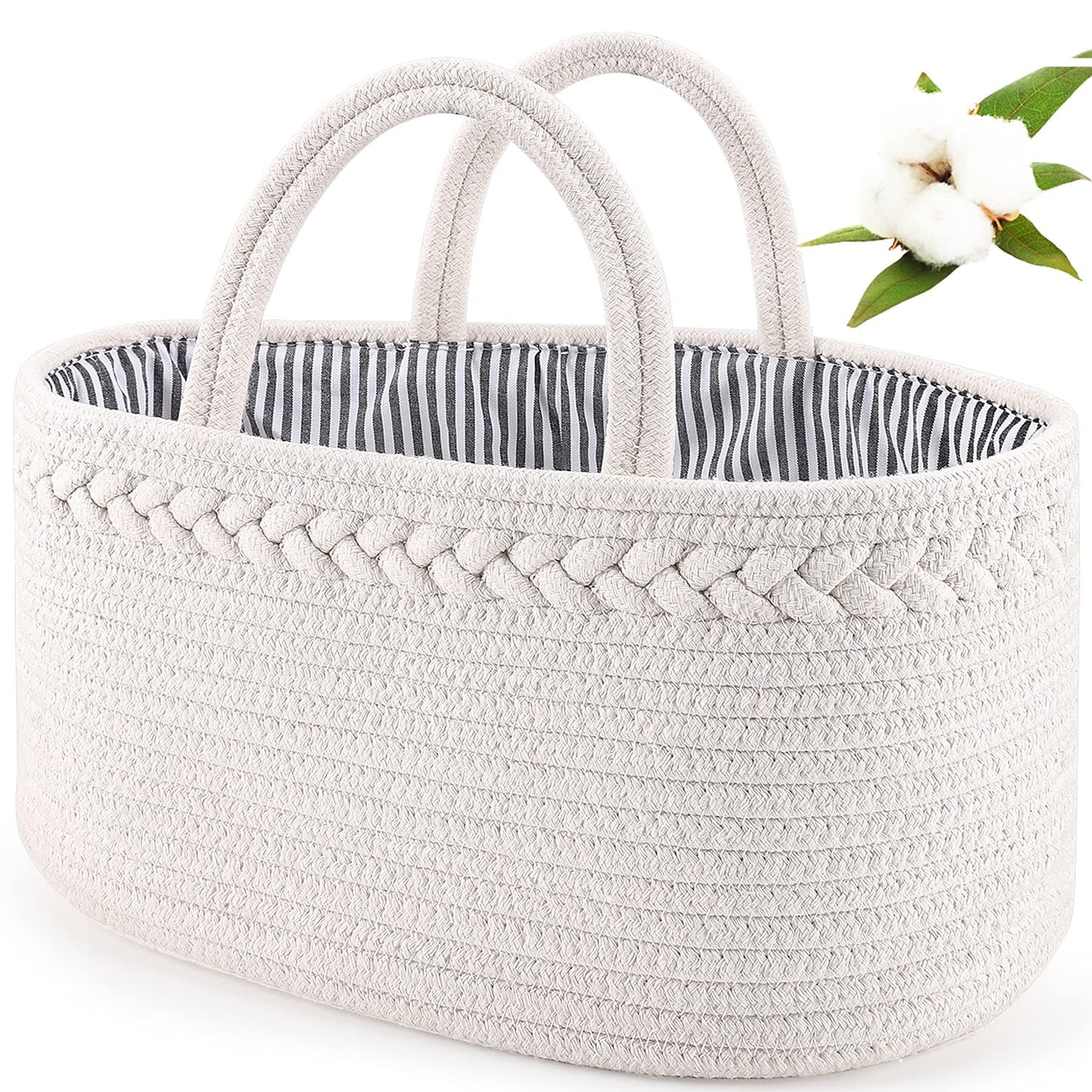 Baby Diaper Caddy, Nursery Storage Bin and Car Organizer for Diapers and Baby Wipes, Cotton Rope Diaper Basket Caddy, Changing Table Diaper Storage Caddy