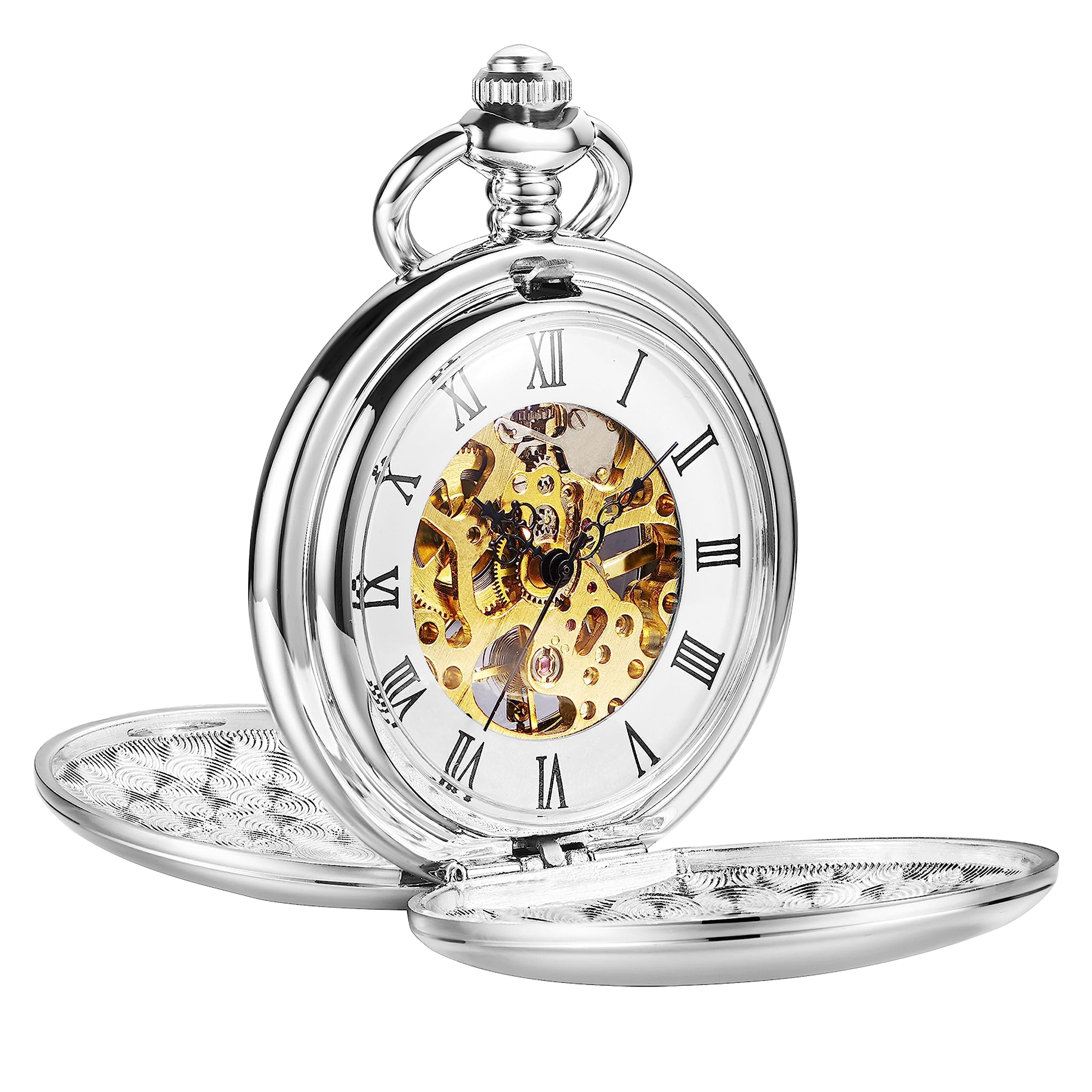 Men’s Pocket Watch with Chain | Hand Winding Vintage Pocket Watch | Classic Mechanical Movement Pocketwatch | 1920s Railroad Steampunk Costume Accessory