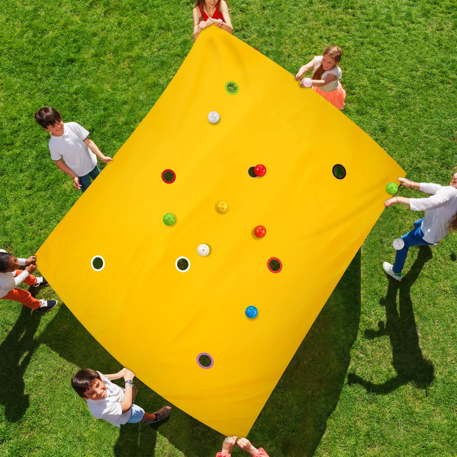 Hole Tarp Team Building Game 98 x 70 Inch Learning Fun Team Building Games for Work with 8 Pcs Team Building Ball for Teamwork Group