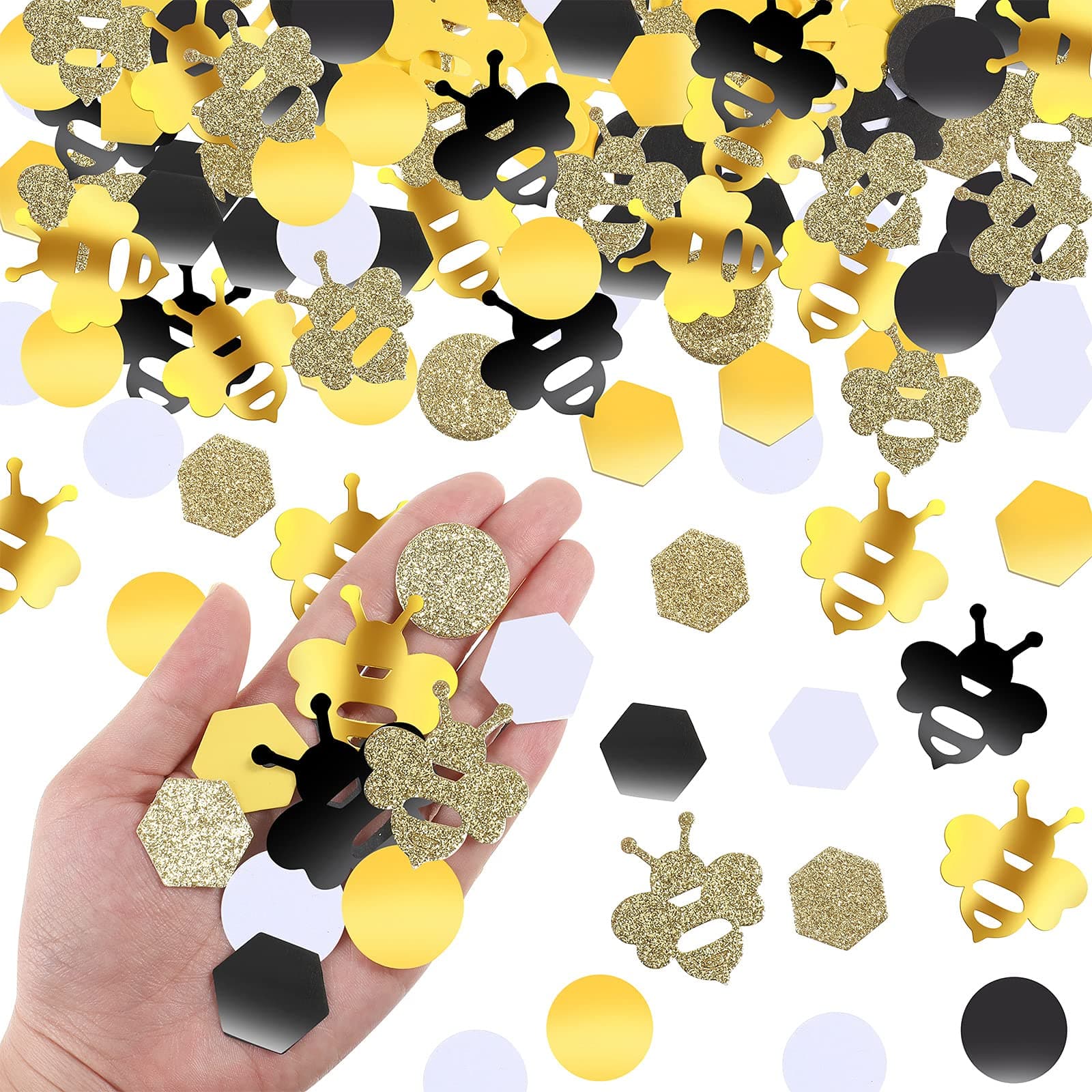 410 Pieces Bee Gold Glitter, Yellow Black, Circle Honeycomb Hexagon Confetti for Bee Themed Party Baby Shower Birthday Table Decoration