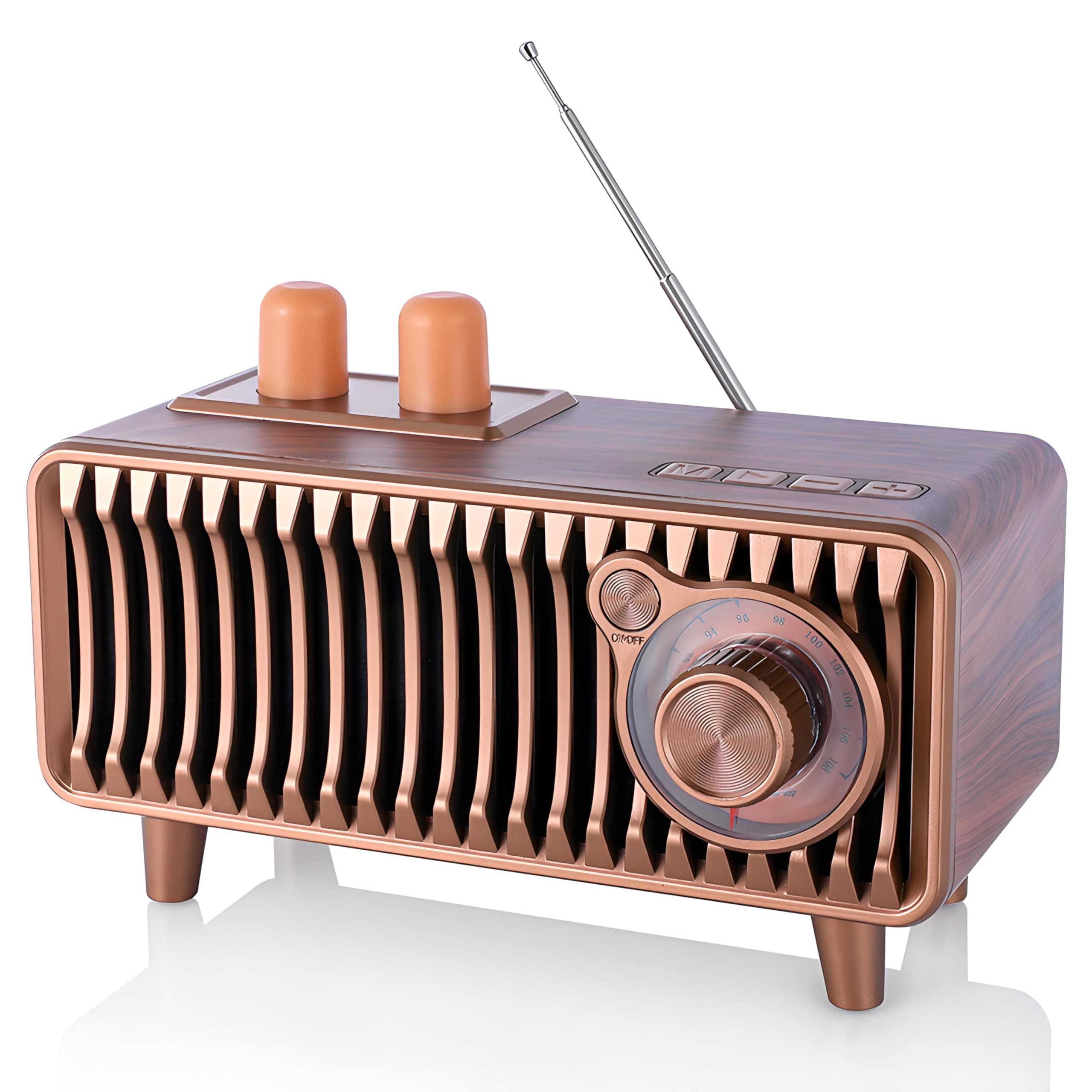Retro Bluetooth Speaker With FM Radio,Walnut Wood Vintage Portable Speakers,wireless speakers with bluetooth 20W,Support USB-C Disk/TF Card/Aux Player,Retro soundcore for Home Gift/Decor