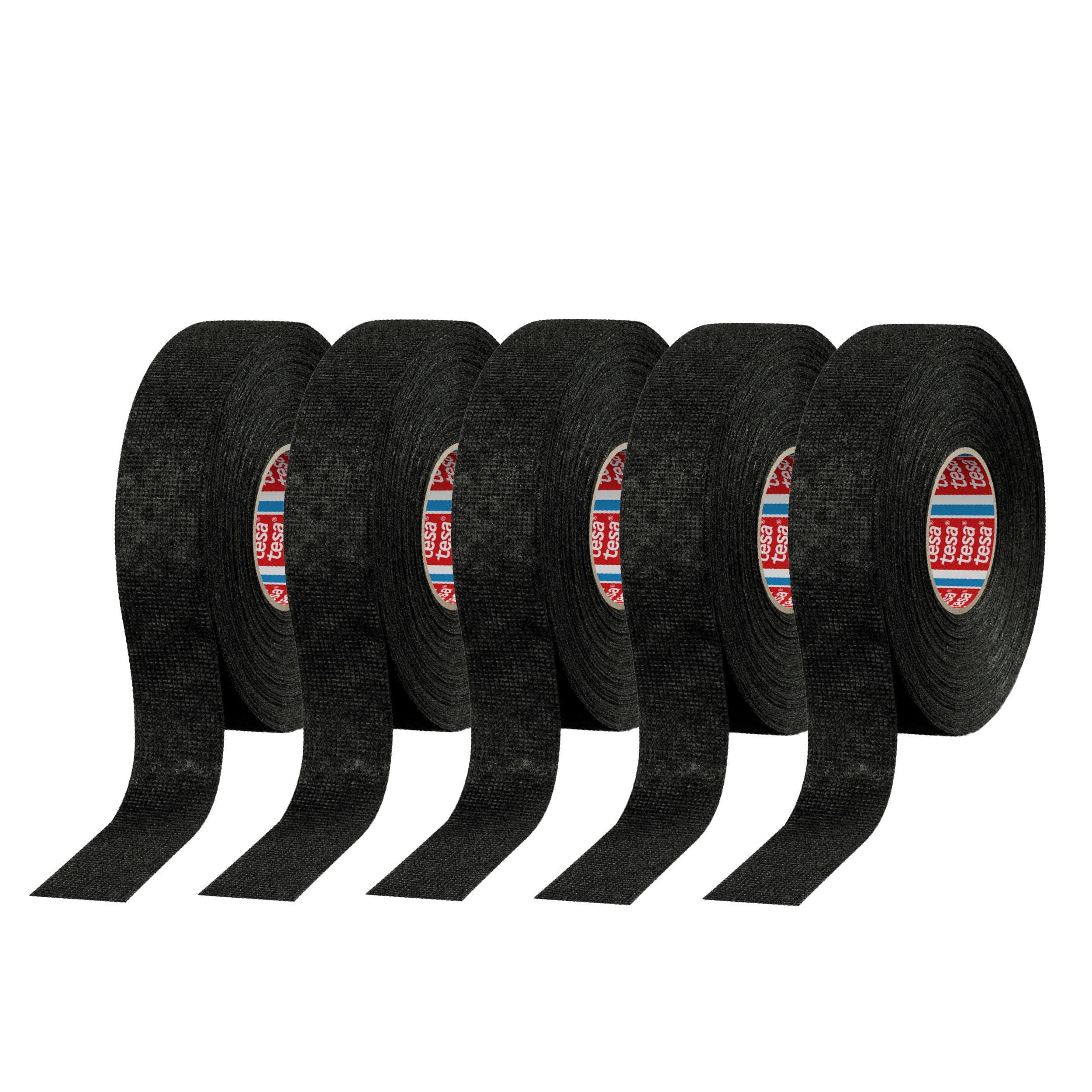 tesa 51608 Noise Damping PET Fleece Automotive Wire Harness Tape, Black, 19mm x 15m, 5 Rolls