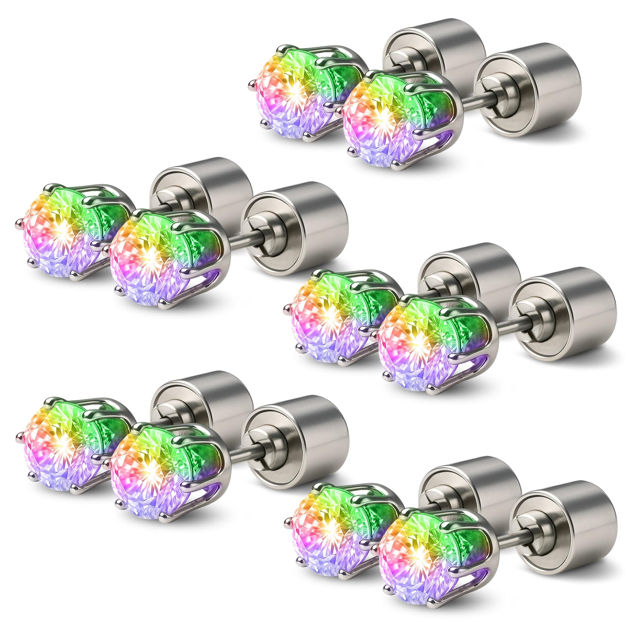 5 Pairs LED Earrings, IC ICLOVER Color Changing Light Up Earring Diamond Crown Studs, Christmas New Year Valentine Flashing Blinking Dance Rave Party Colorful Glowing Decoration Present for Men Women