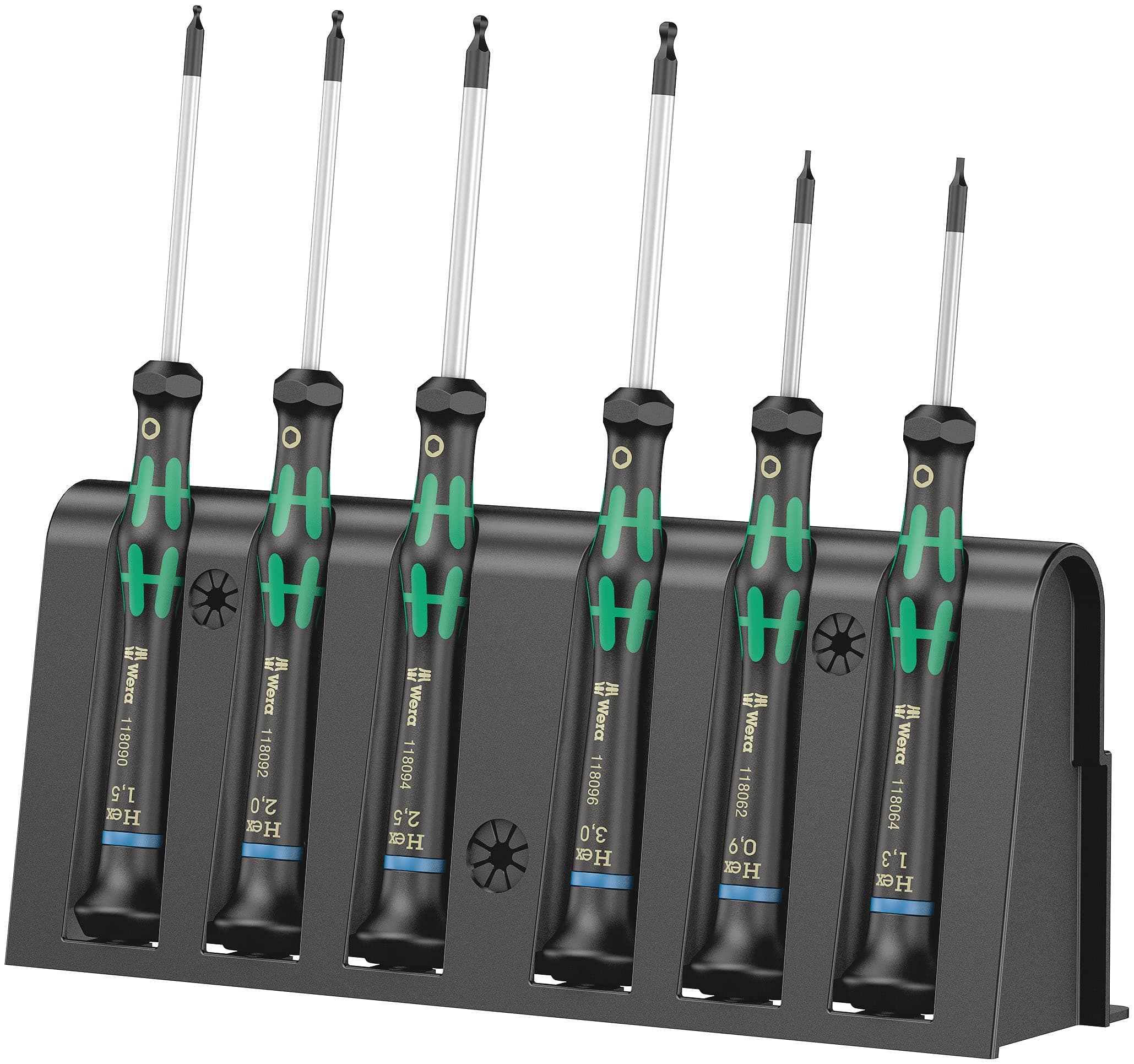 WERA 2052/6 Hexagon screwdriver set and rack for electronic applications, 6 pieces