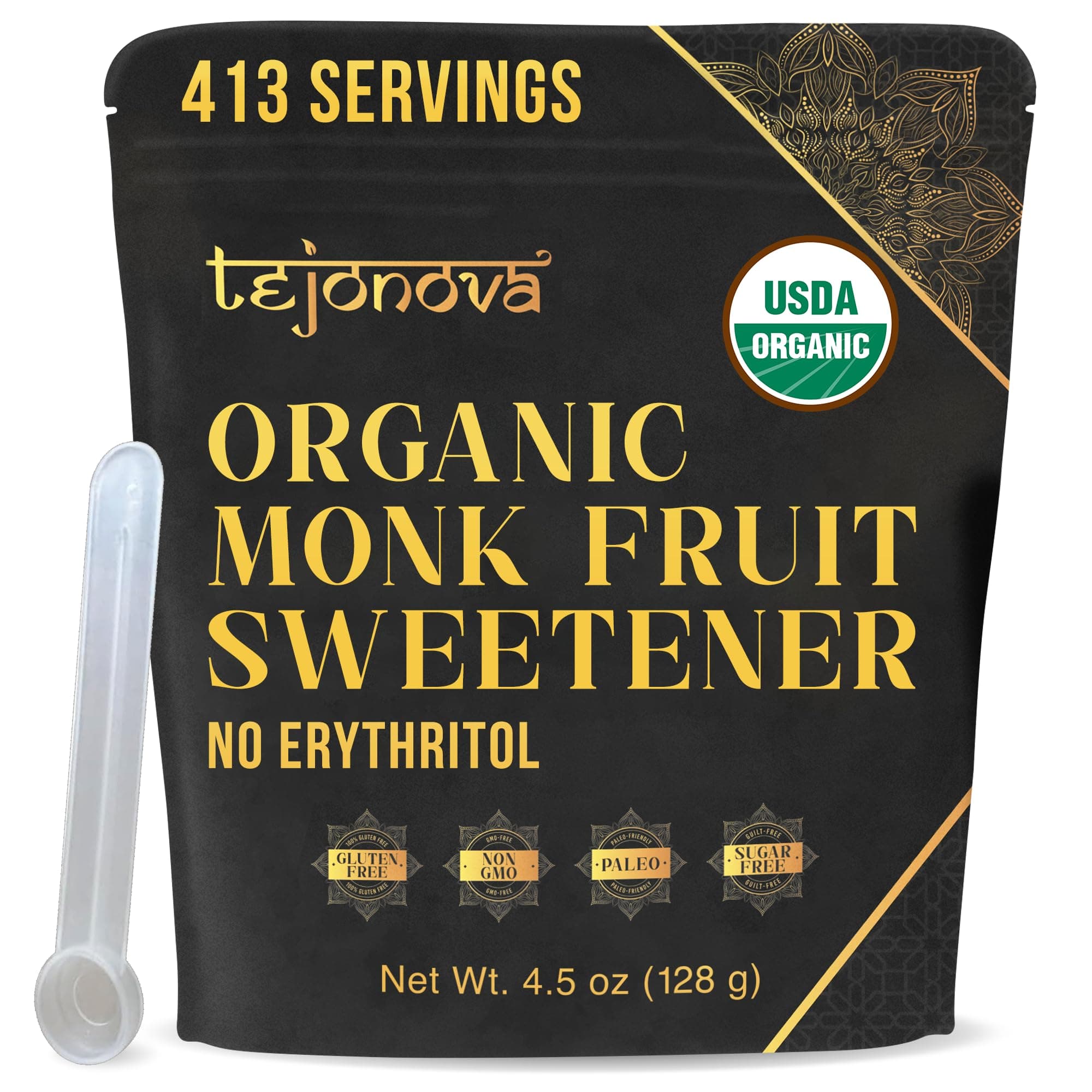 Organic Monk Fruit Powder, Pure Monk Fruit Sweetener No Erythritol, Monkfruit Sweetener Pure Goodness, Monk Fruit Sugar Susbtitute, Monk Fruit Extract Powder, 4.5oz 413 servings, by tejonova